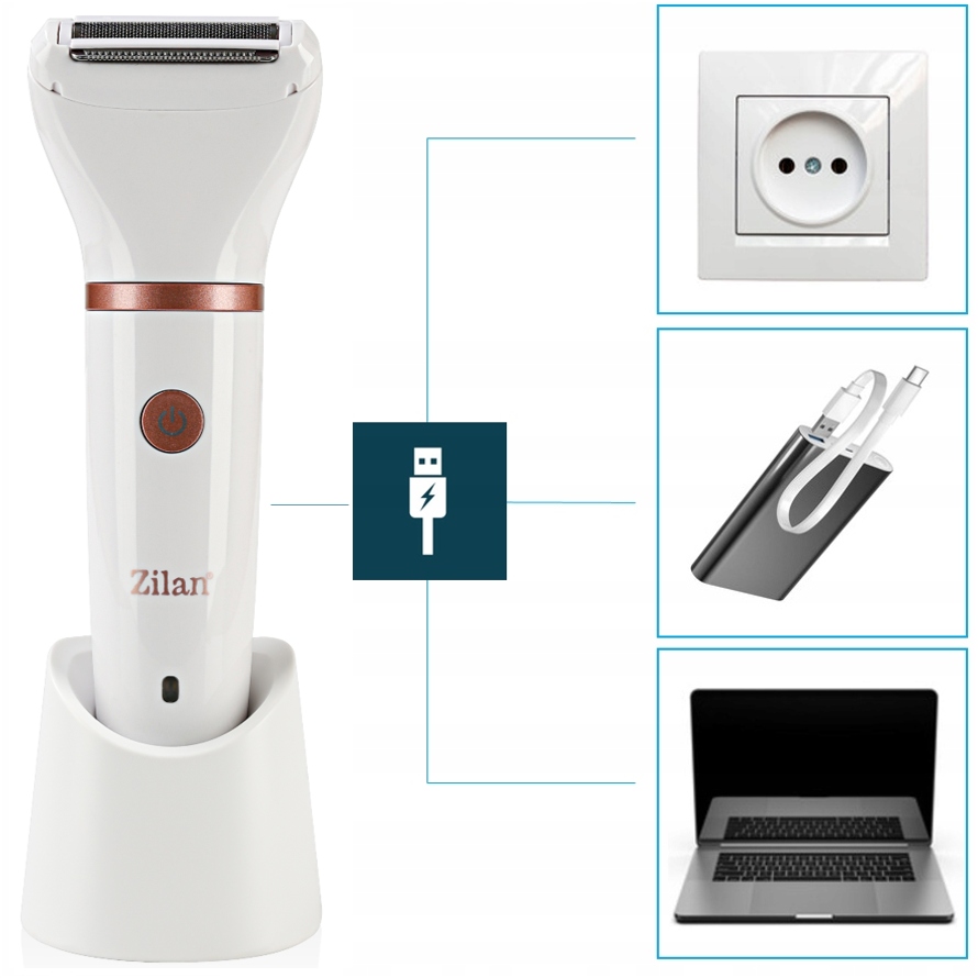GOLARKA DAMSKA DEPILATOR DO CIAŁA BIKINI NÓG PACH WODOODPORNA USB 3W1 Marka Zilan