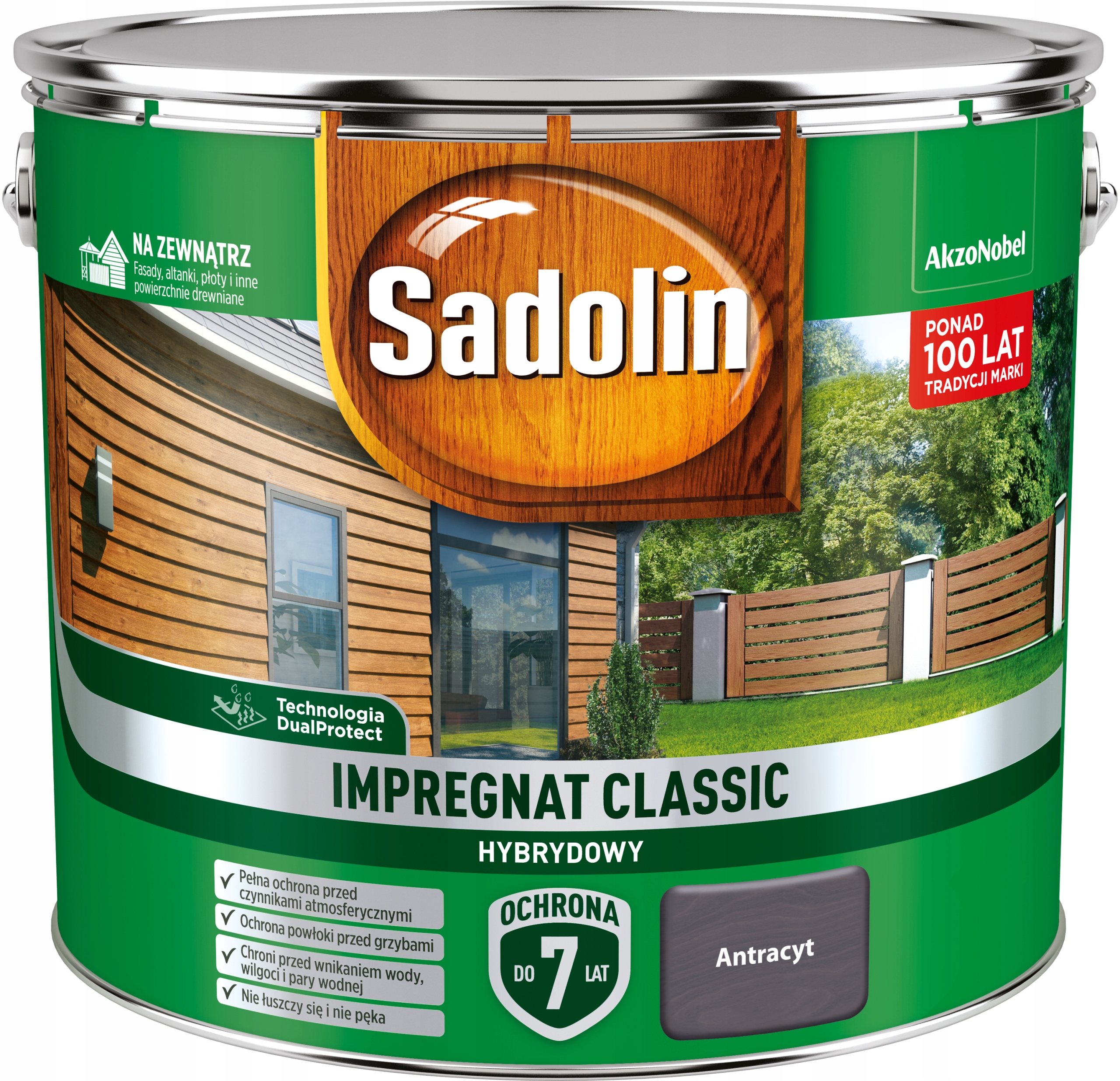 Akzo Sadolin Impregnat Classic Hybrydowy Do 7 lat ochrony Antracyt 9L
