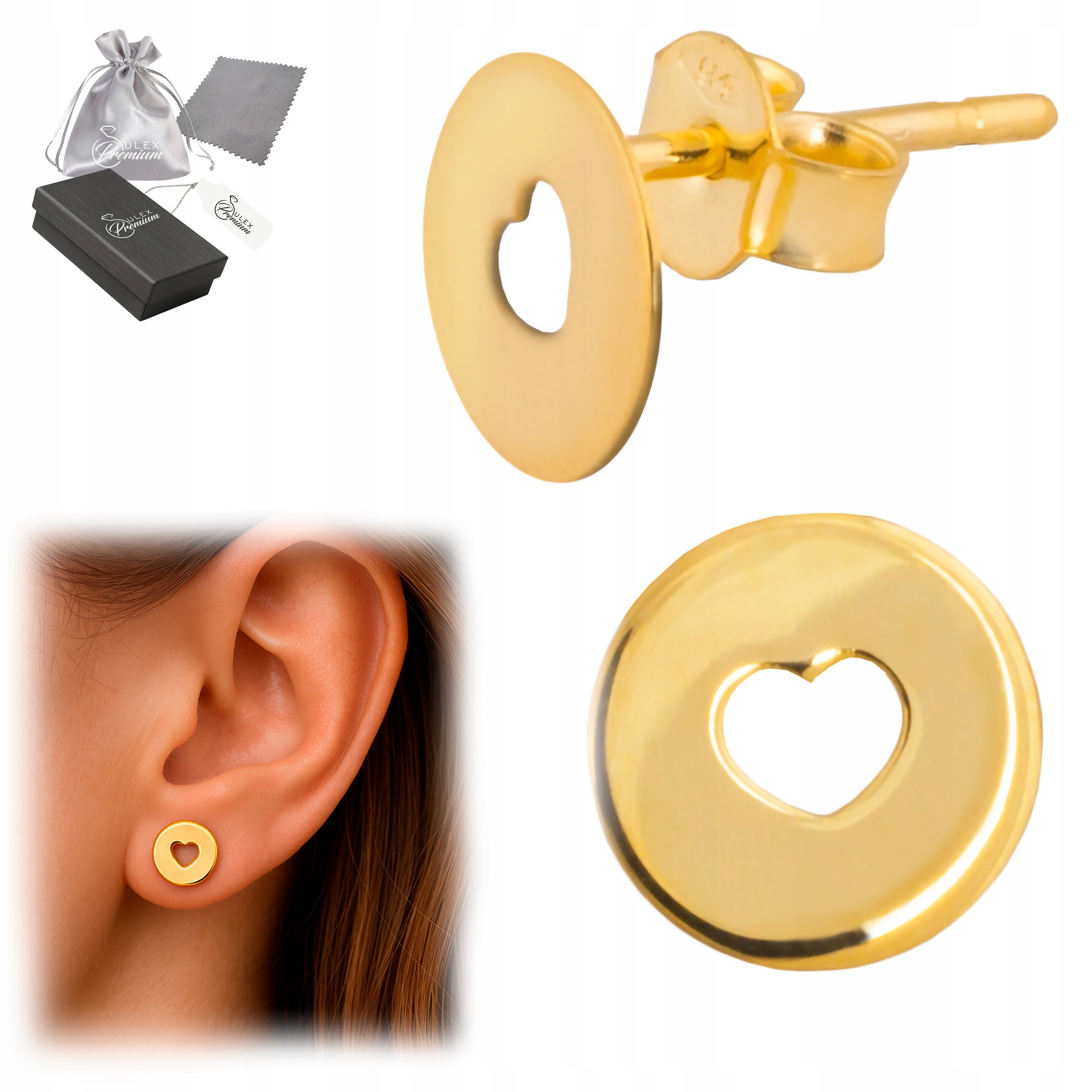 Náušnice zlaté pr. 585 malé Kolečka se srdíčkem Jemné a drobné náušnice