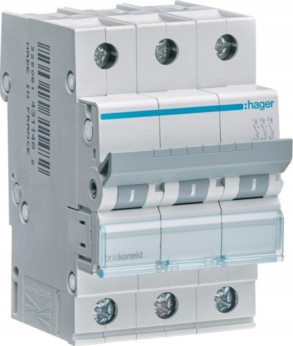 

Hager Wyłącznik Nadprąd Mcb 6kA 3P C 16A MCN316E