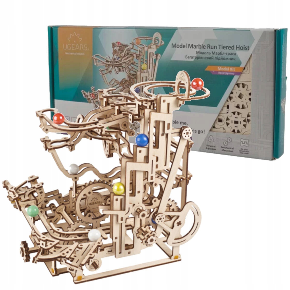 Ugears 70177 Drewniane Puzzle 3D Model Techniczny Tor Kulkowy Z Wciągnikiem