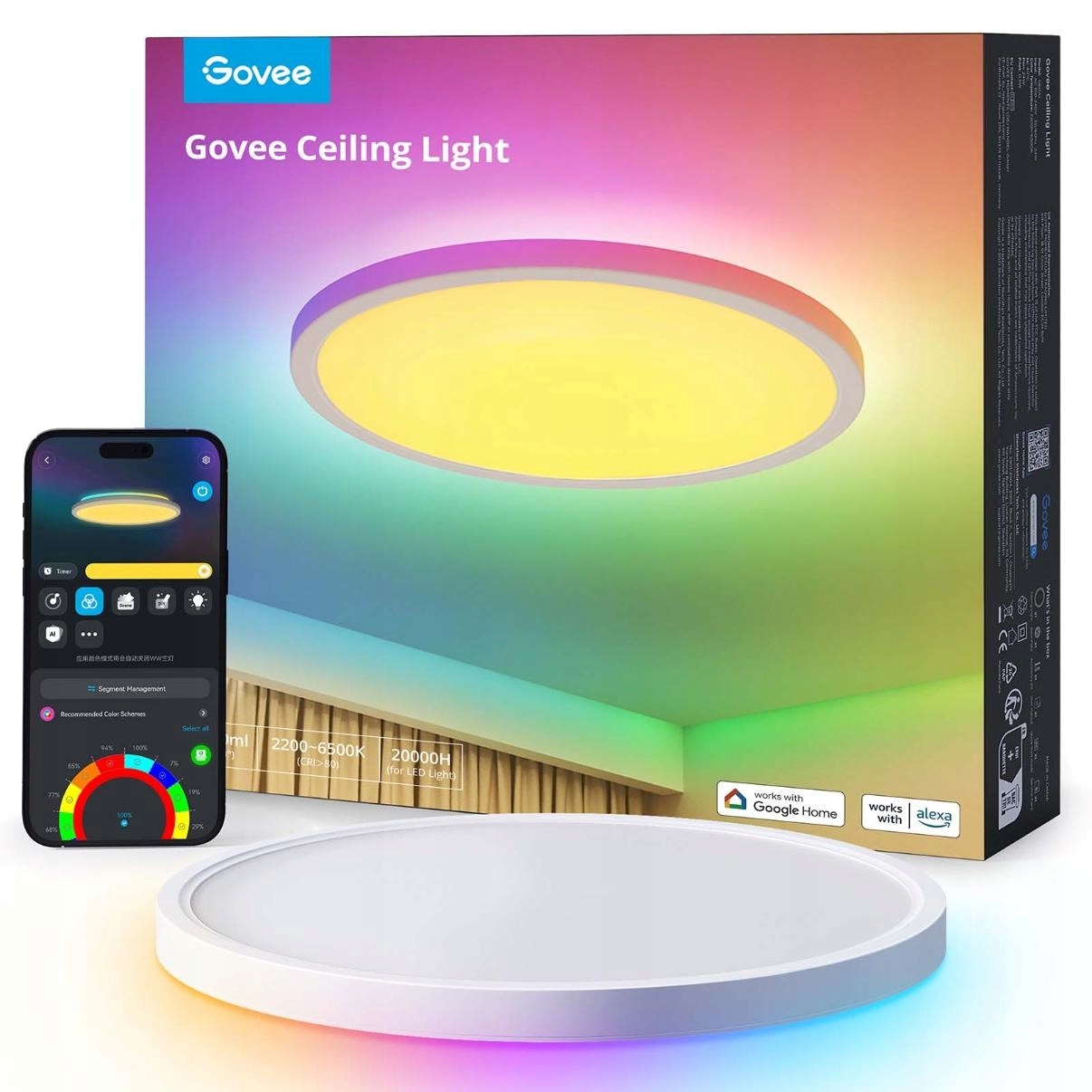 Govee Rgbicww Smart okrúhle stropné svetlo 2400lm 30cm Matter