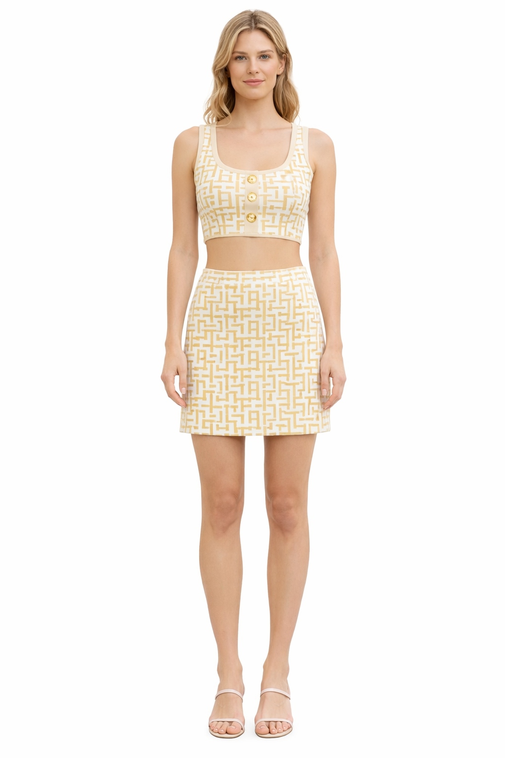 Elisabetta Franchi Krátký Béžový Top S Logem A Zlatými Knoflíky 40 I4C