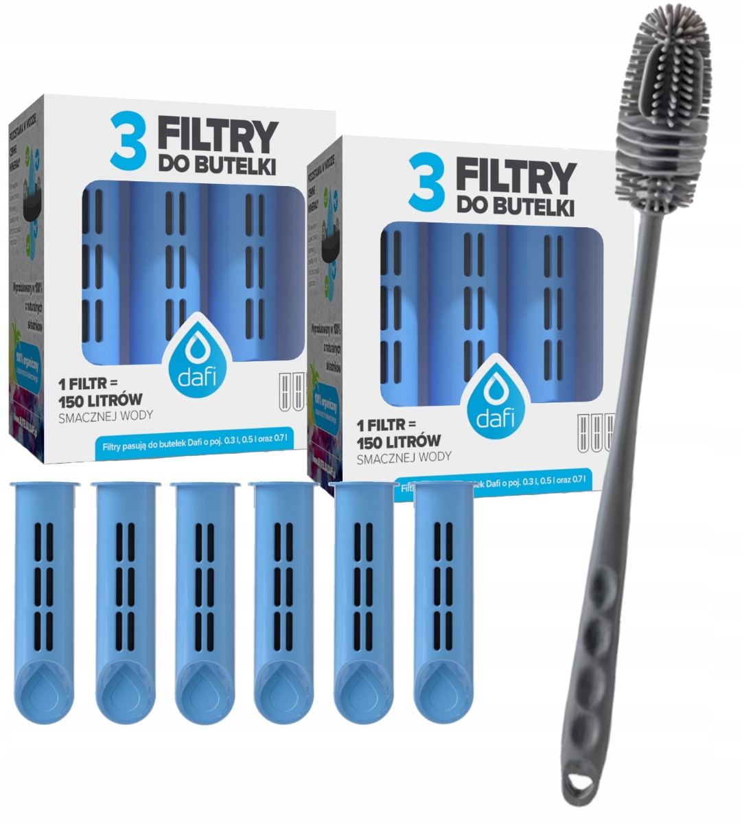 6x Filtr do butelki Dafi Soft Solid niebieski szczoteczka do mycia