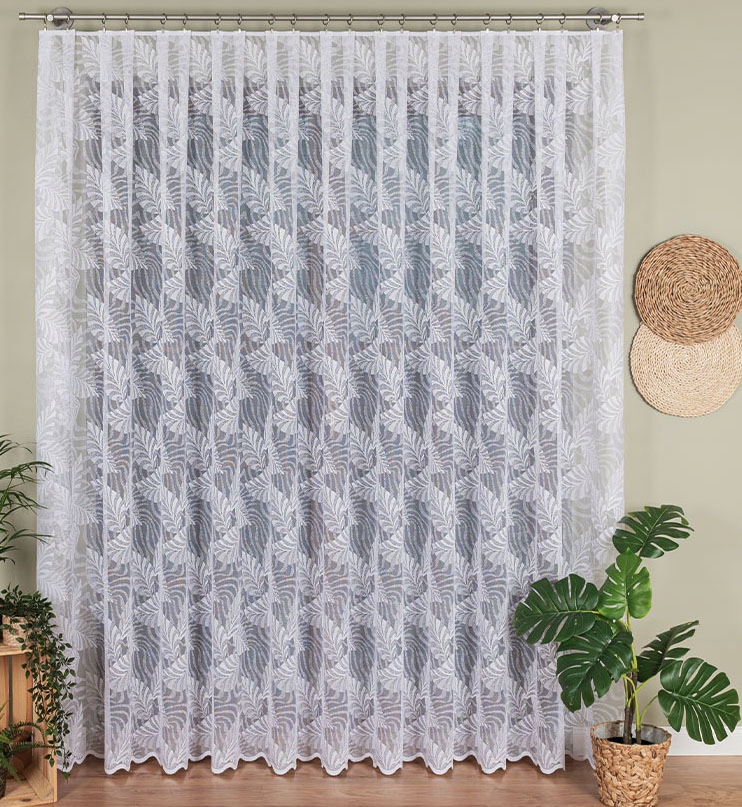 Mg Záclona Listy 107229M Bílá 500x250cm hotová obšitá Bt M