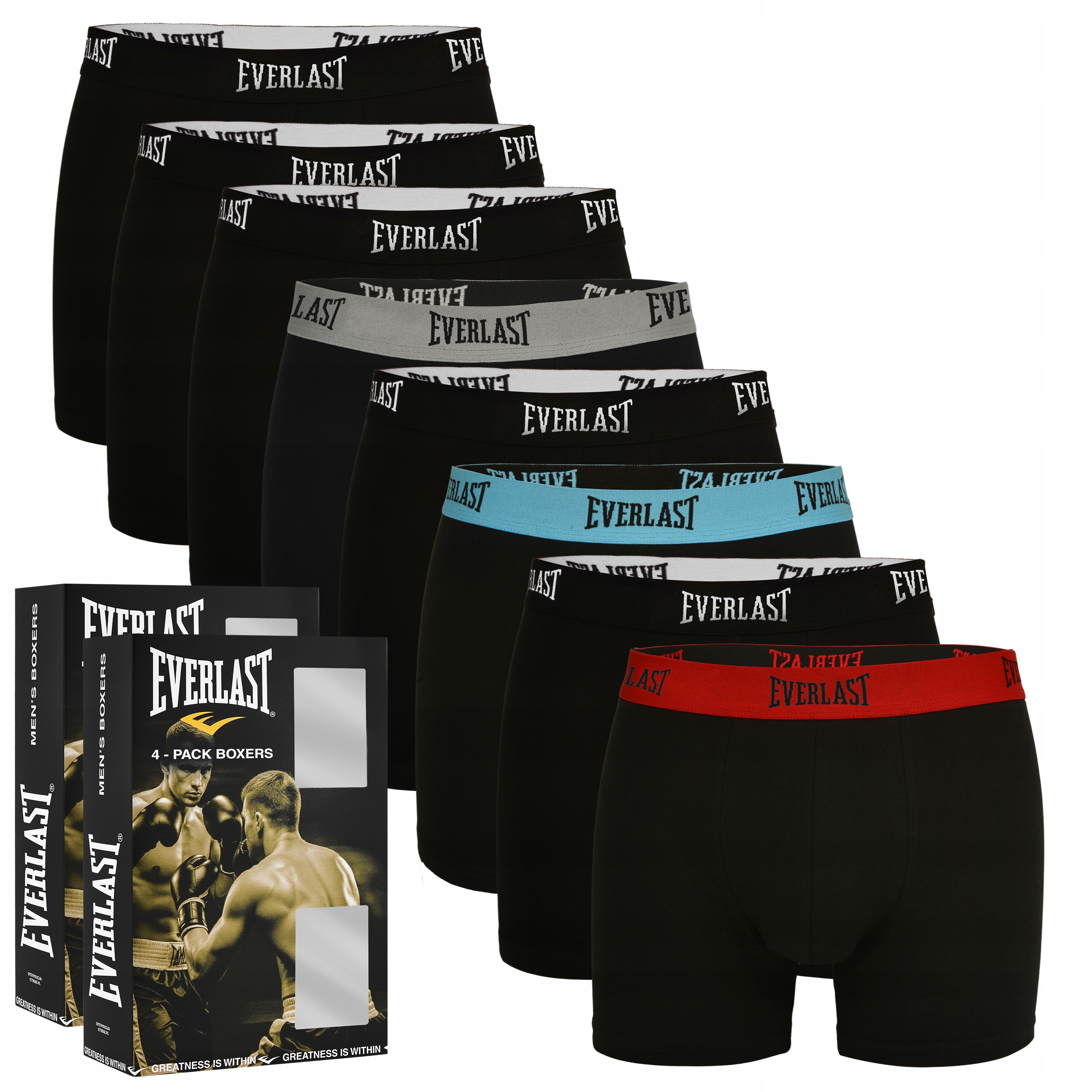 Everlast Pánské boxerky Sada Černé Guma Bavlna Sada 8 Kusů Vel. XXL