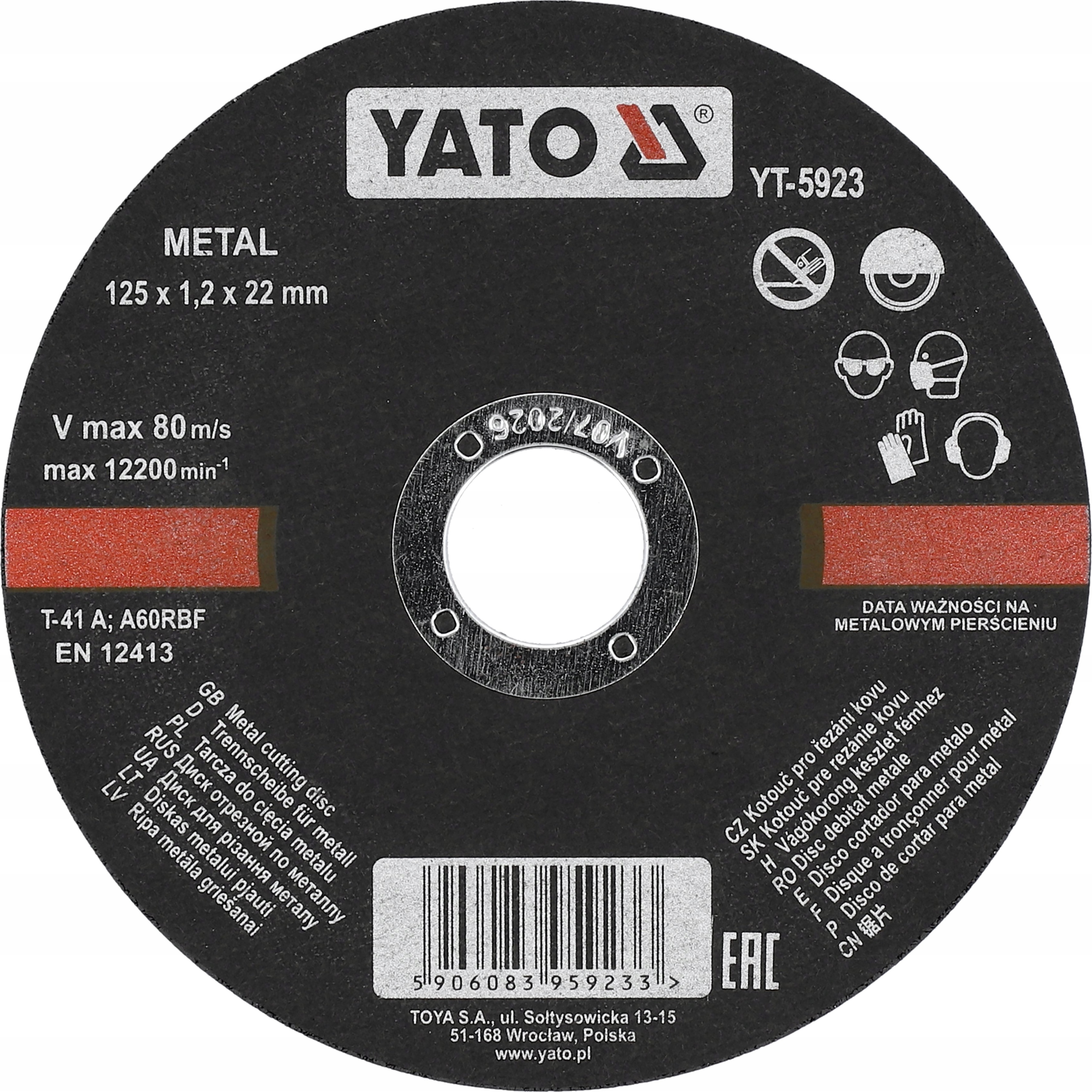 TARCZA DO CIĘCIA METALU 125x1.2x22.2mm YATO 10 SZT EAN (GTIN) 5906083959233