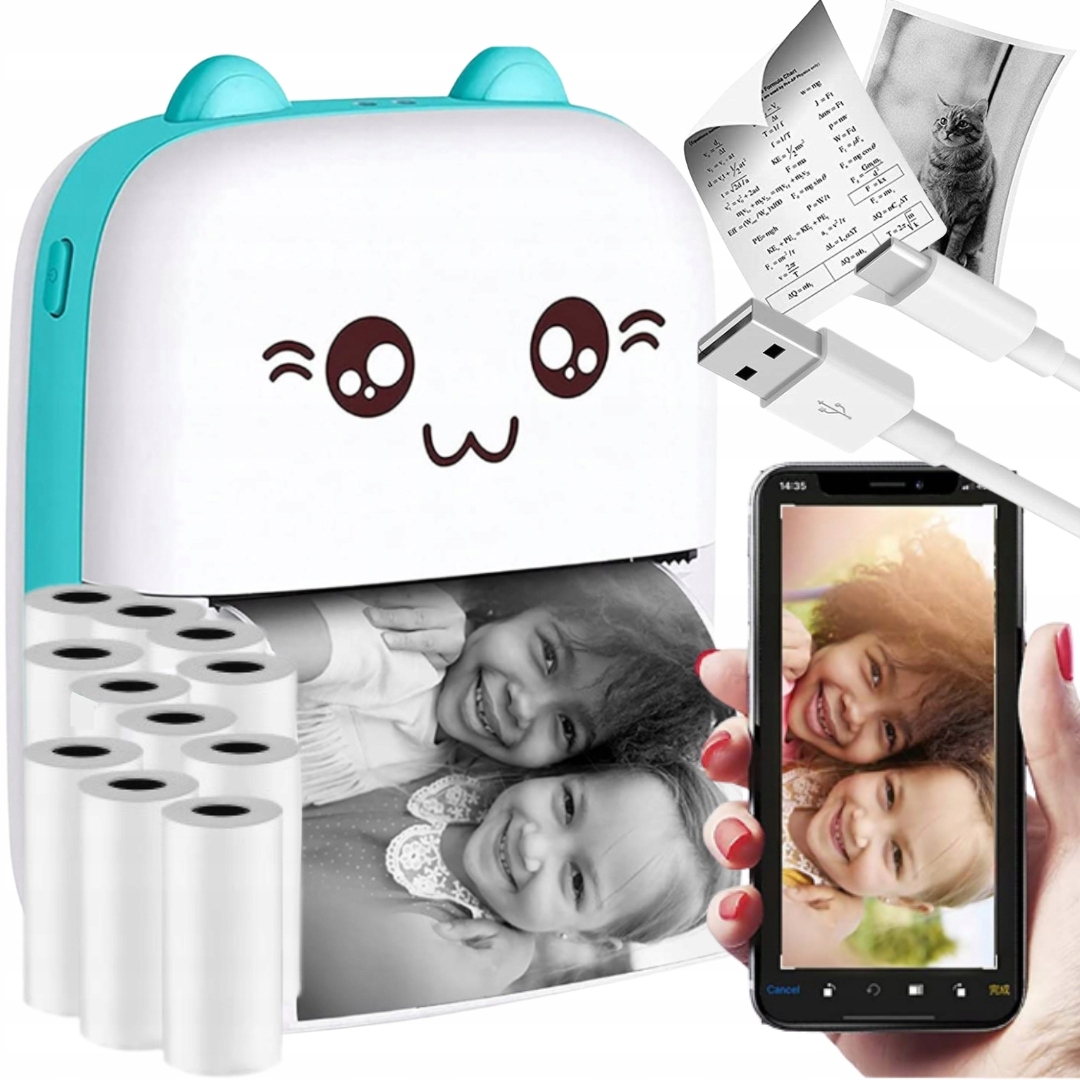 МИНИ-ТЕРМОПРИНТЕР ДЛЯ ДЕТЕЙ DRUKUS PORTABLE CAT + 11 РОЛИКОВ