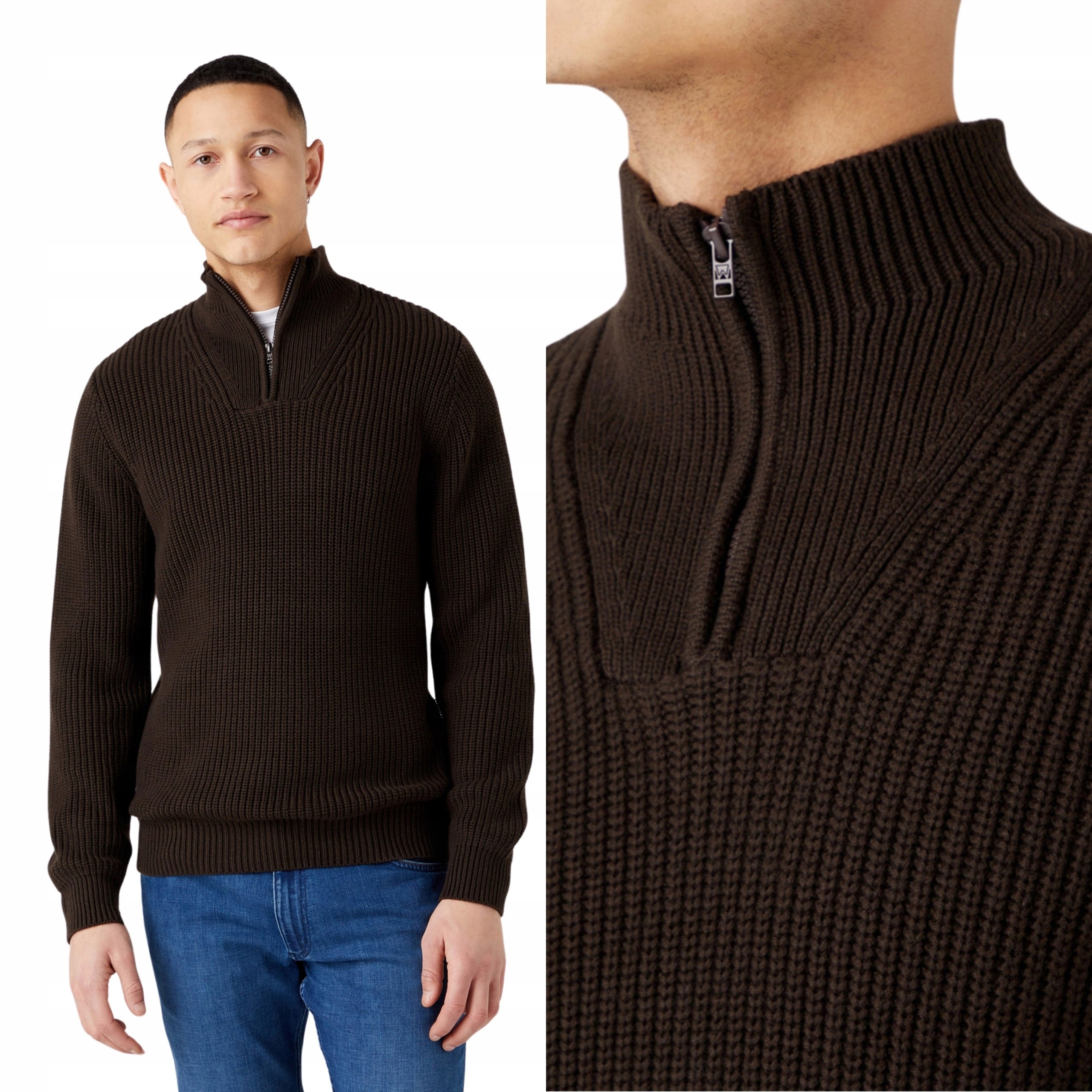 Wrangler svetr tmavě hnědý Half Zip Knit 3XL