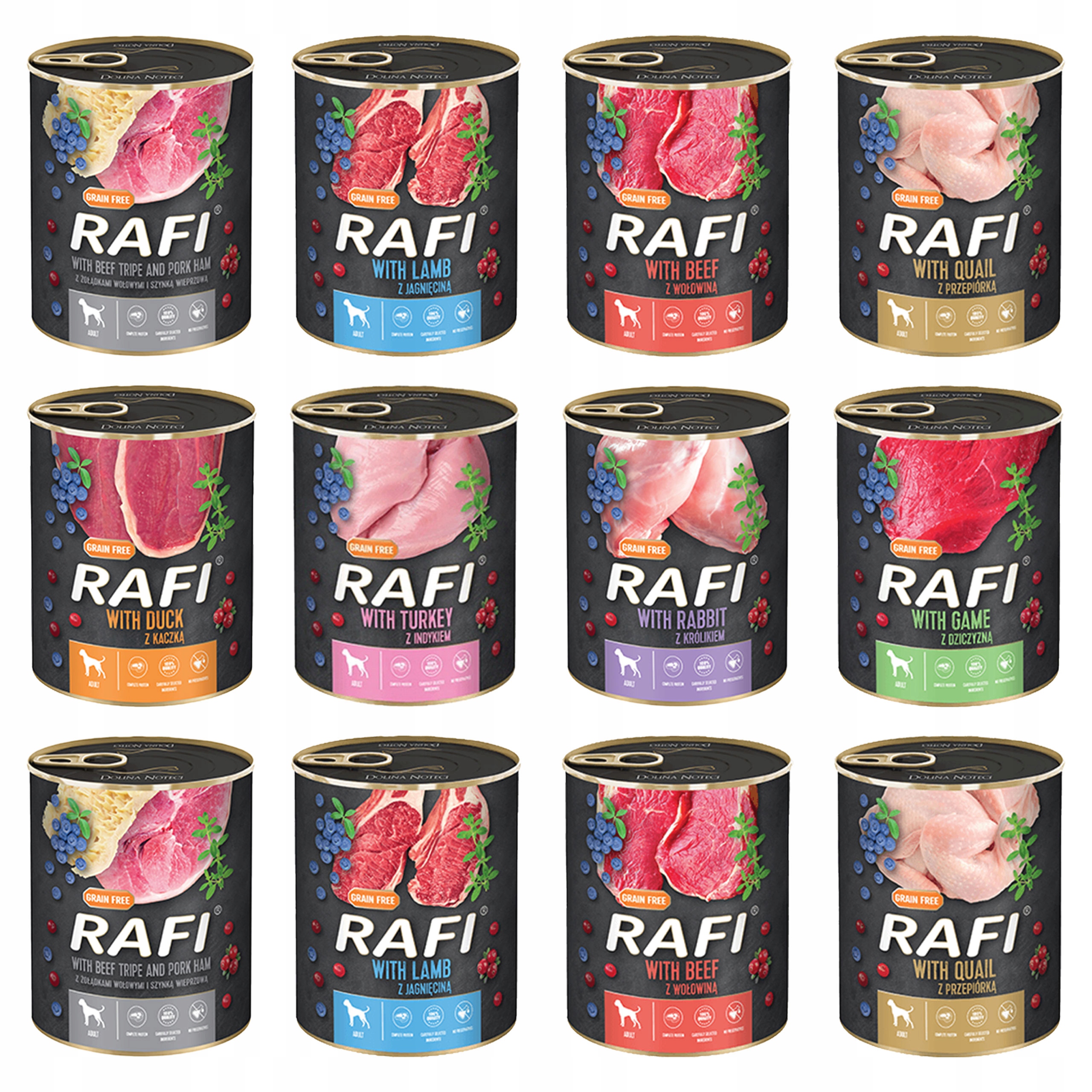 Levně Rafi Krmivo mokré pro psa mix chutí bez obilovin 12 x 800 g Dolina Noteci