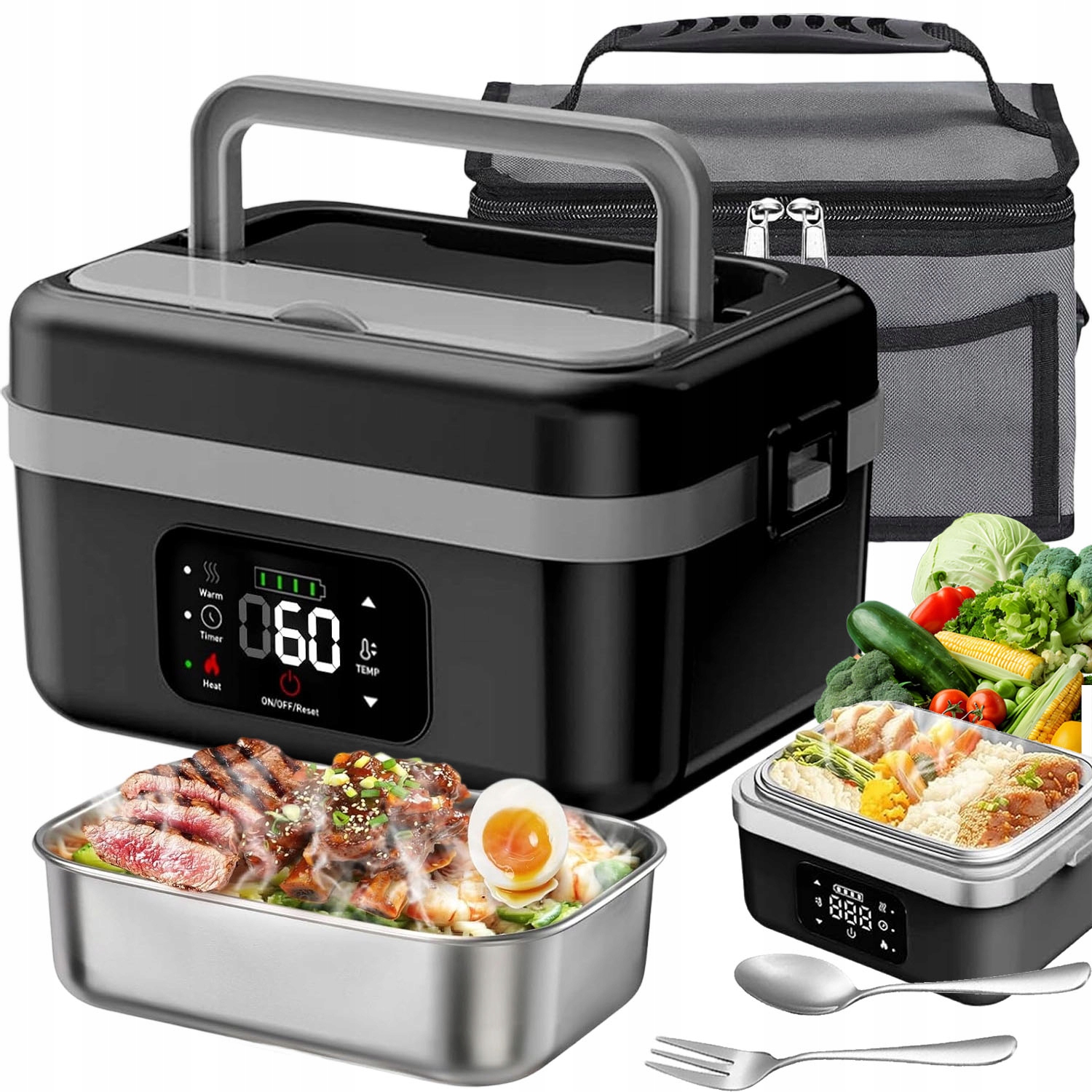 Elektricky Vyhřívaný Černý Přenosný Obědový Box Se Rychle Zahřeje