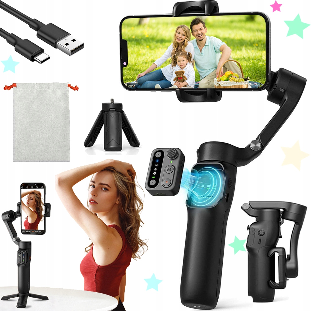 Gimbal Telefonu Ruční Stabilizátor Obrazu Skládací Selfie 1100MAH S Dálkovým Ovládáním