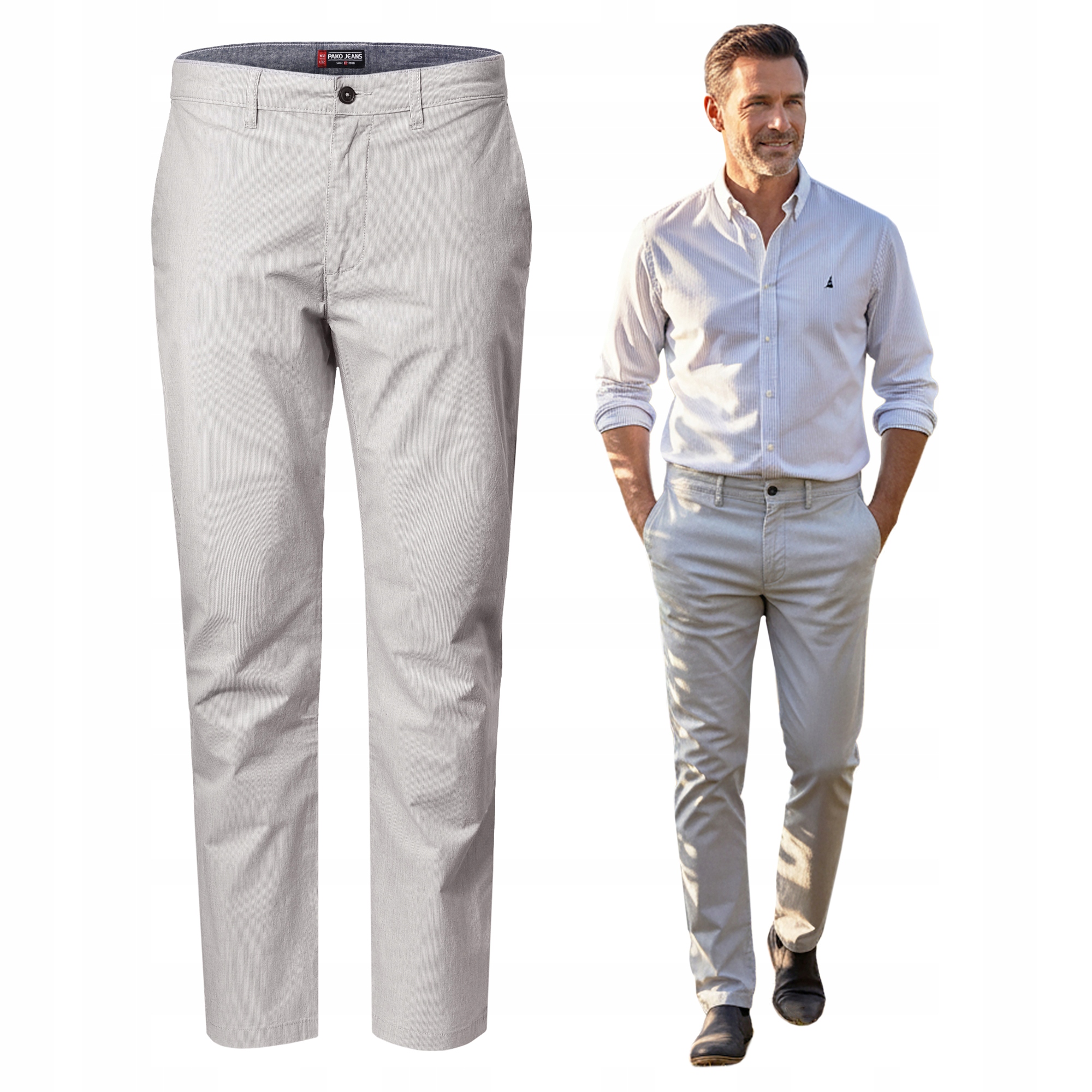 Spodnie Męskie Casual Chinosy Bawełniane Szare Regular W32/L32 Pako Jeans