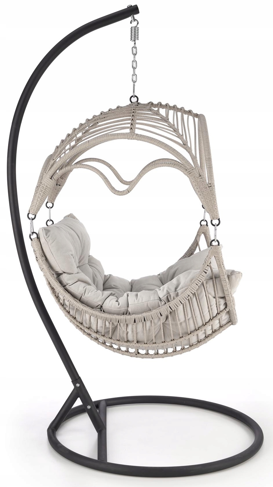 Fotel WISZĄCY KOKON technorattan z poduchą RASMUS jasny popiel Halmar Szerokość mebla 85 cm