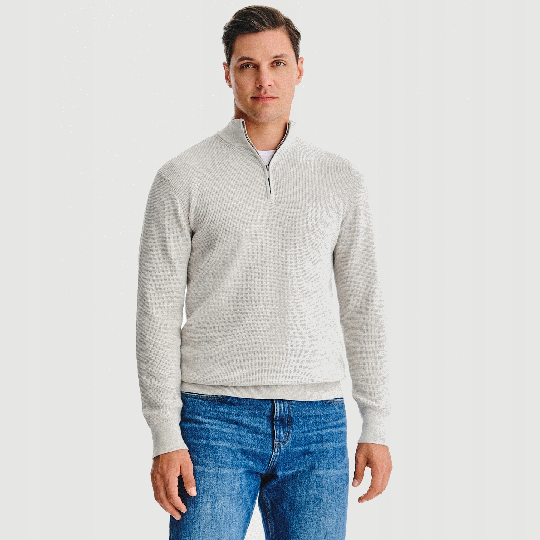 Šedý pánský svetr se strukturovaným vzorem a vlnou Pako Lorente vel