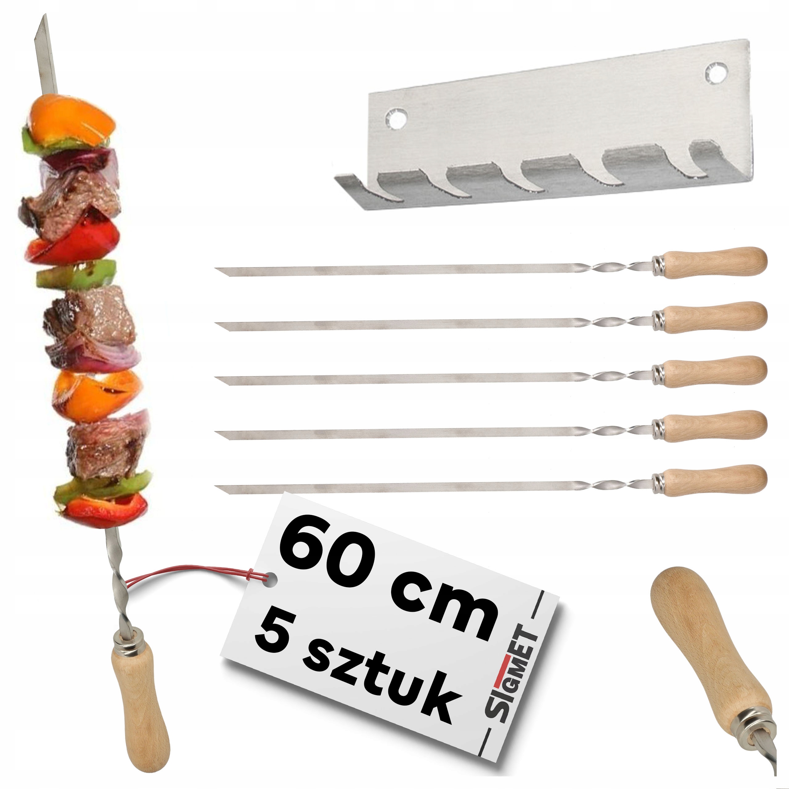 5 x Špízy na špízy a šampaňské s dřevěnou rukojetí 60 cm 3 mm