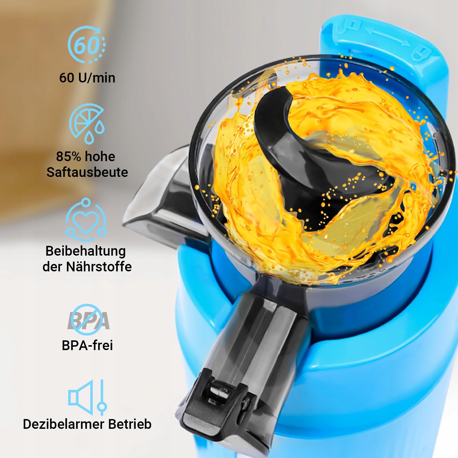 VENTRAY Ginnie Wolnoobrotowa Wyciskarka 100W Niebieska — miniatura 3