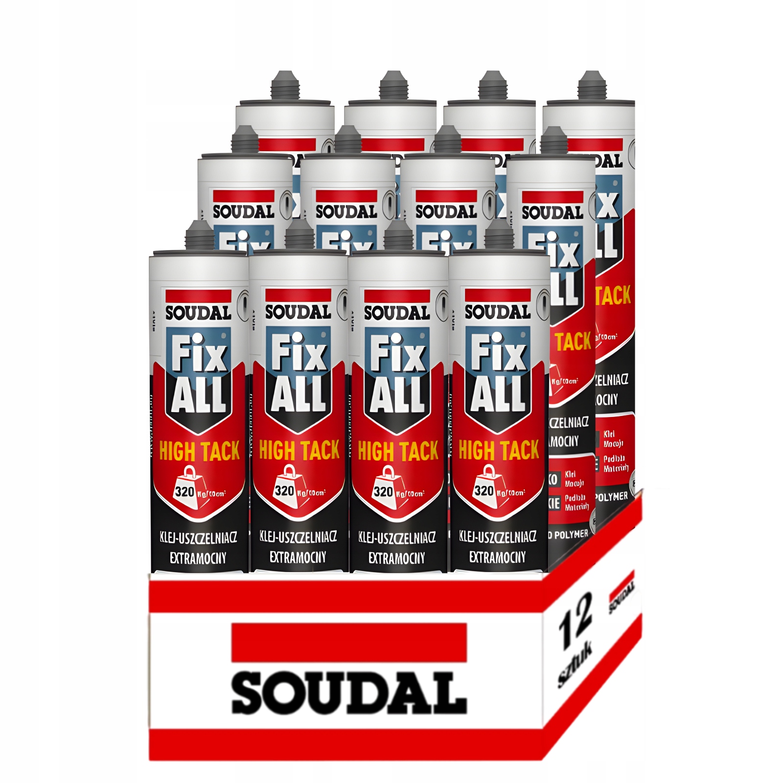 12 x Soudal Klej Montażowy Hybrydowy Fix All High Tack Biały Cały Karton