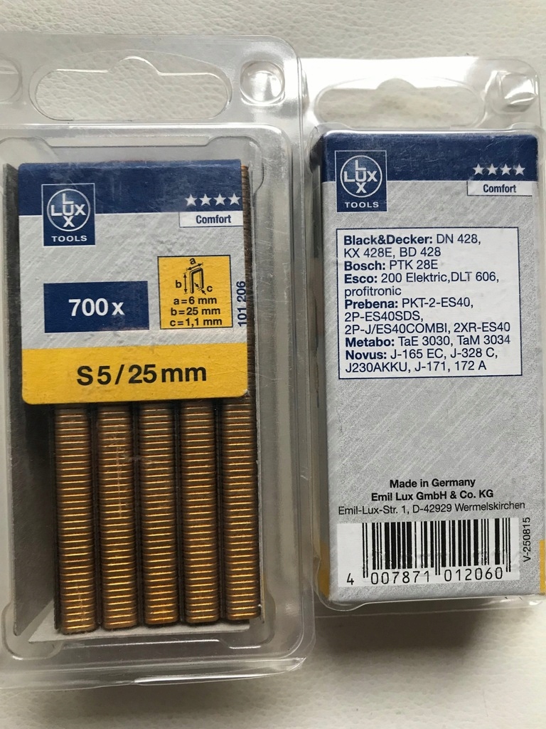 LUX TOOLS 101206 zszywki S5/25mm 700 szt. 6x25x1,1mm EAN (GTIN) 4007871012060