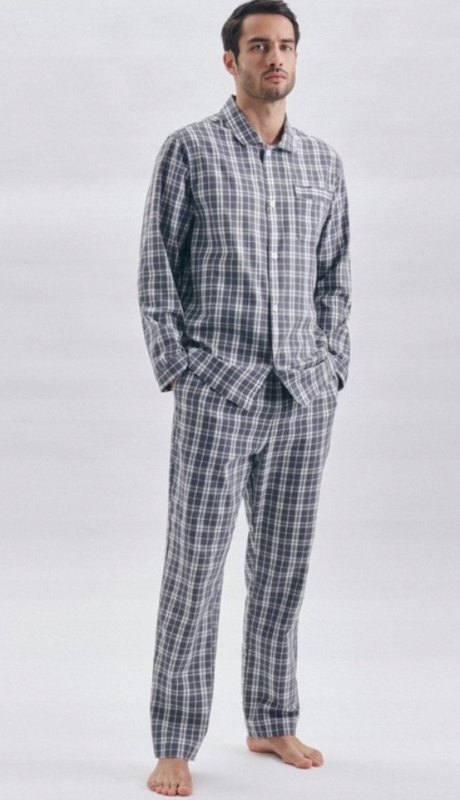 Seidensticker Pánské Kostkované Pyžamo Šedé M
