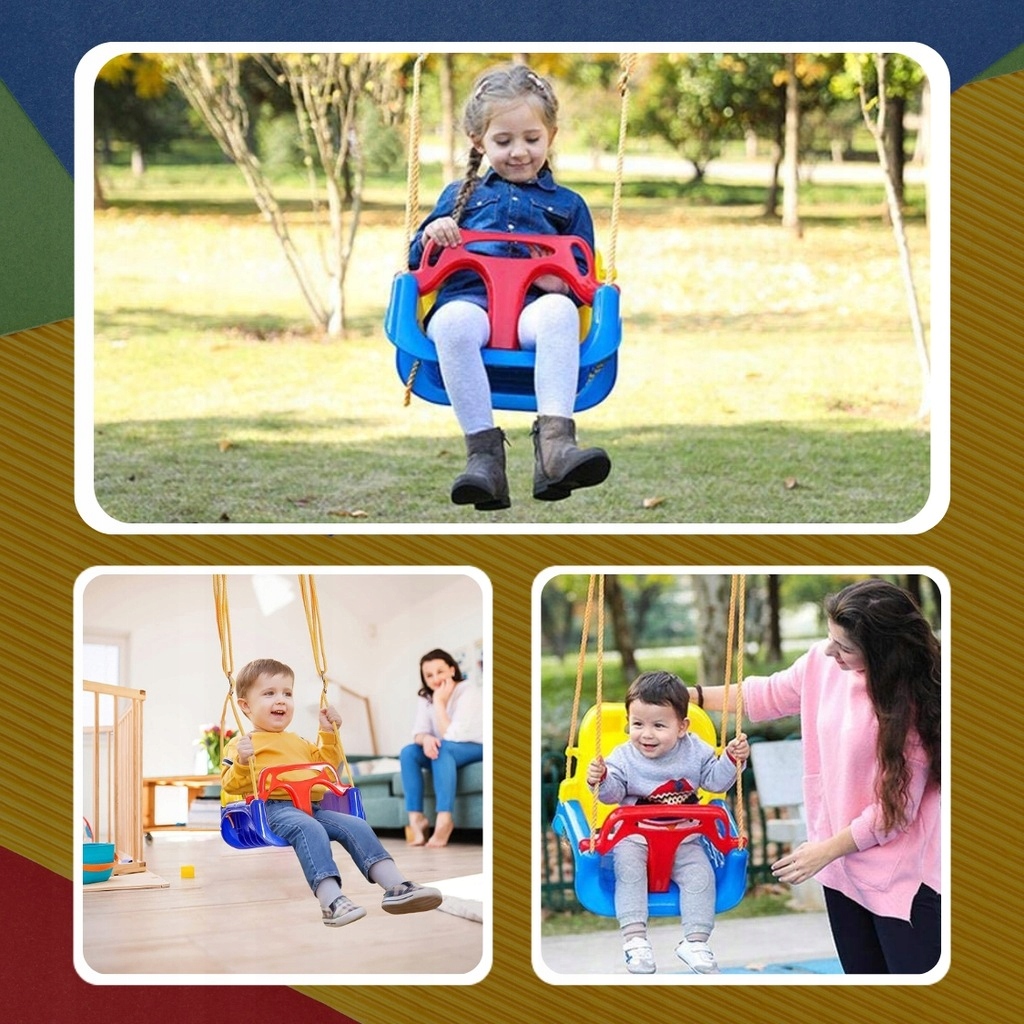 Huśtawka dla Dzieci Ogrodowa 3w1 Mocna do Domu Ogrodu Domowa na Linach 30kg Materiał tworzywo