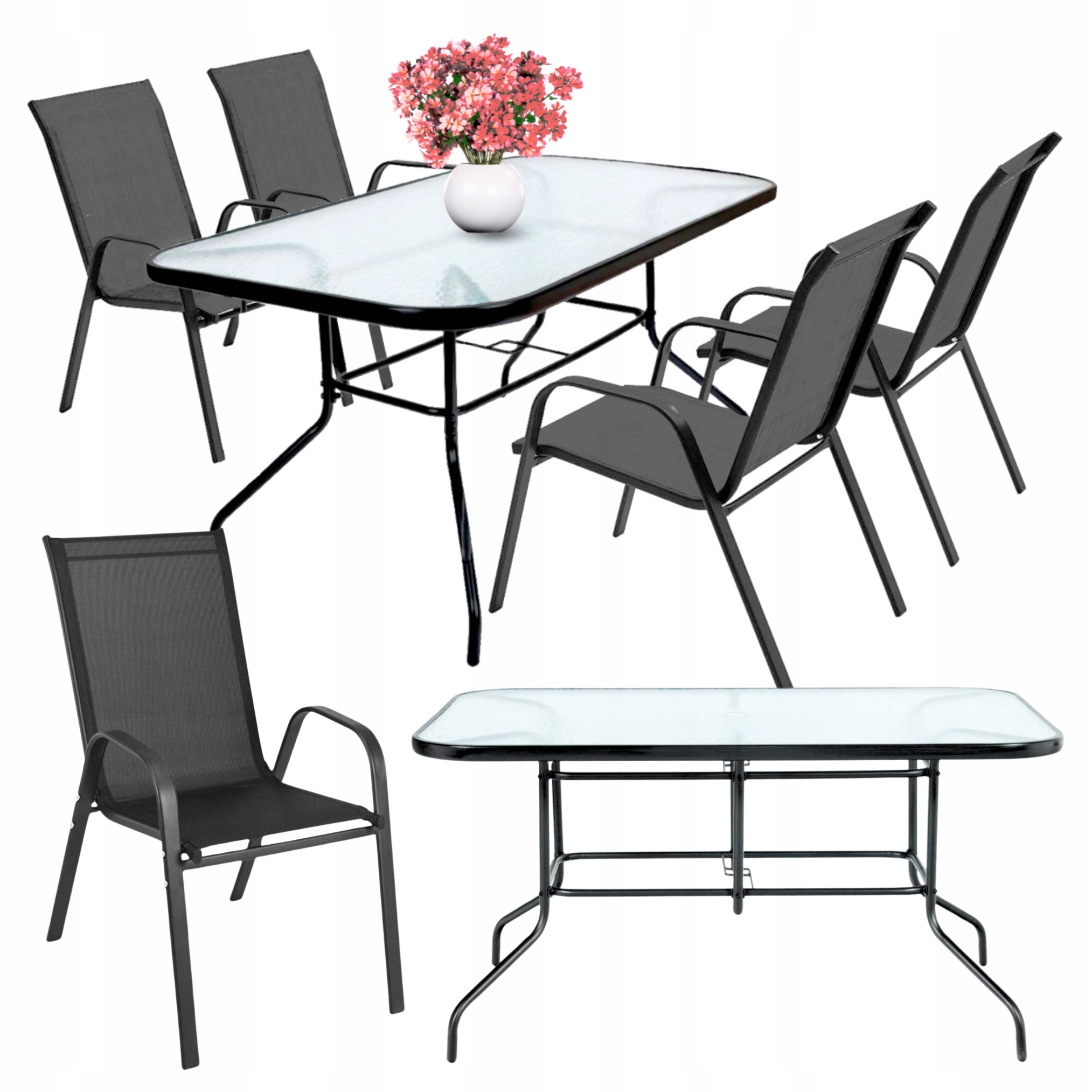 Meble ogrodowe zestaw mebli ogrodowych stół szklany krzesło metalowe x4