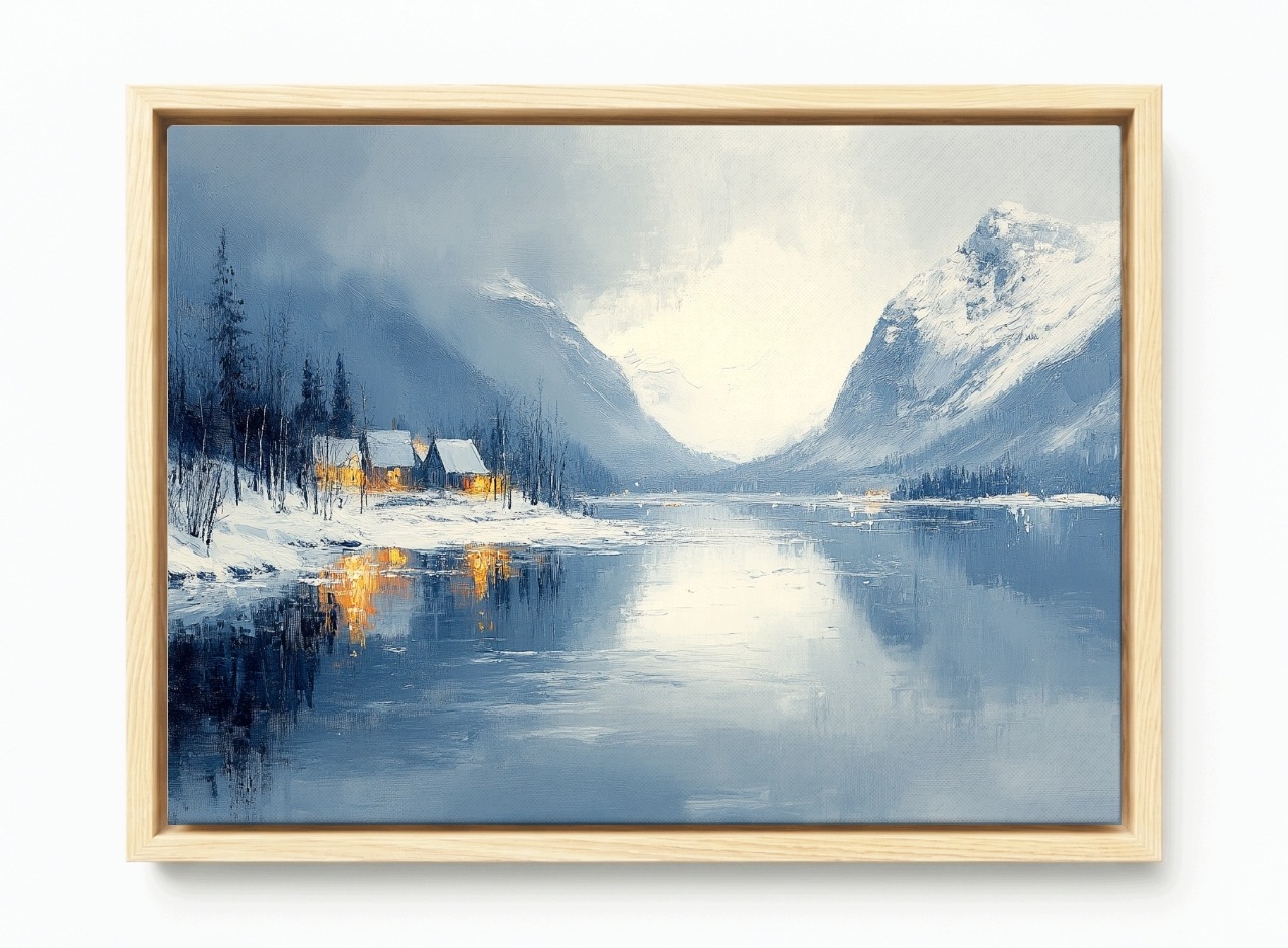 Obraz Rám Americký Box Skandinávie Norsko Hory Fiord Zimní Sníh 120x80