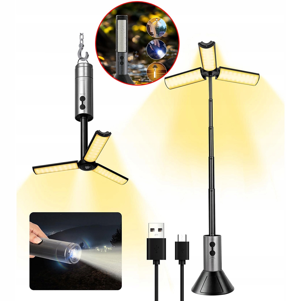 Lampa Kempingowa Led Wodoodporna IPX4 Teleskopowa 270° Akumulatorowa