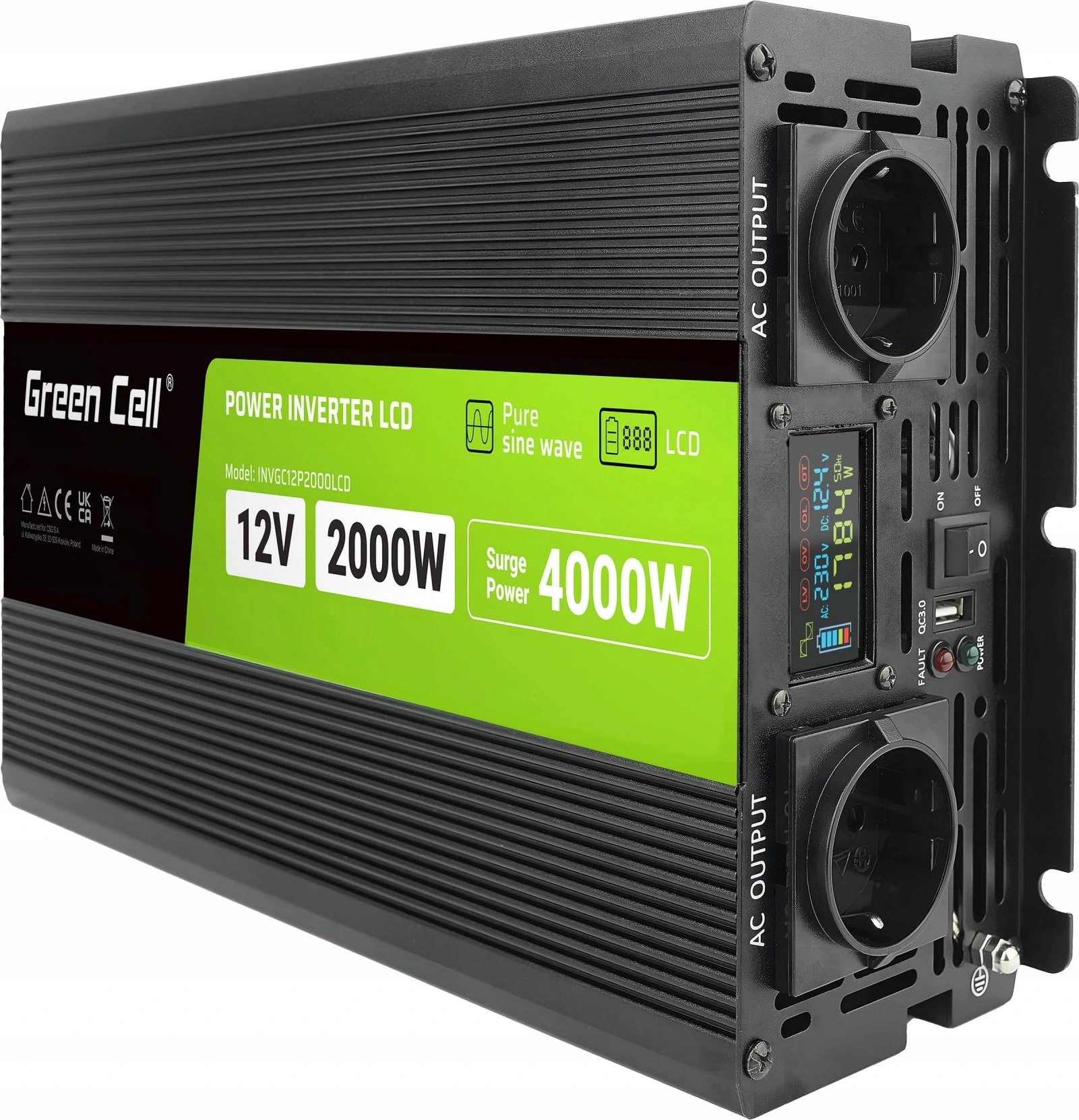 Menič napätia 12V 2000W/4000W LCD čistá sínusoida