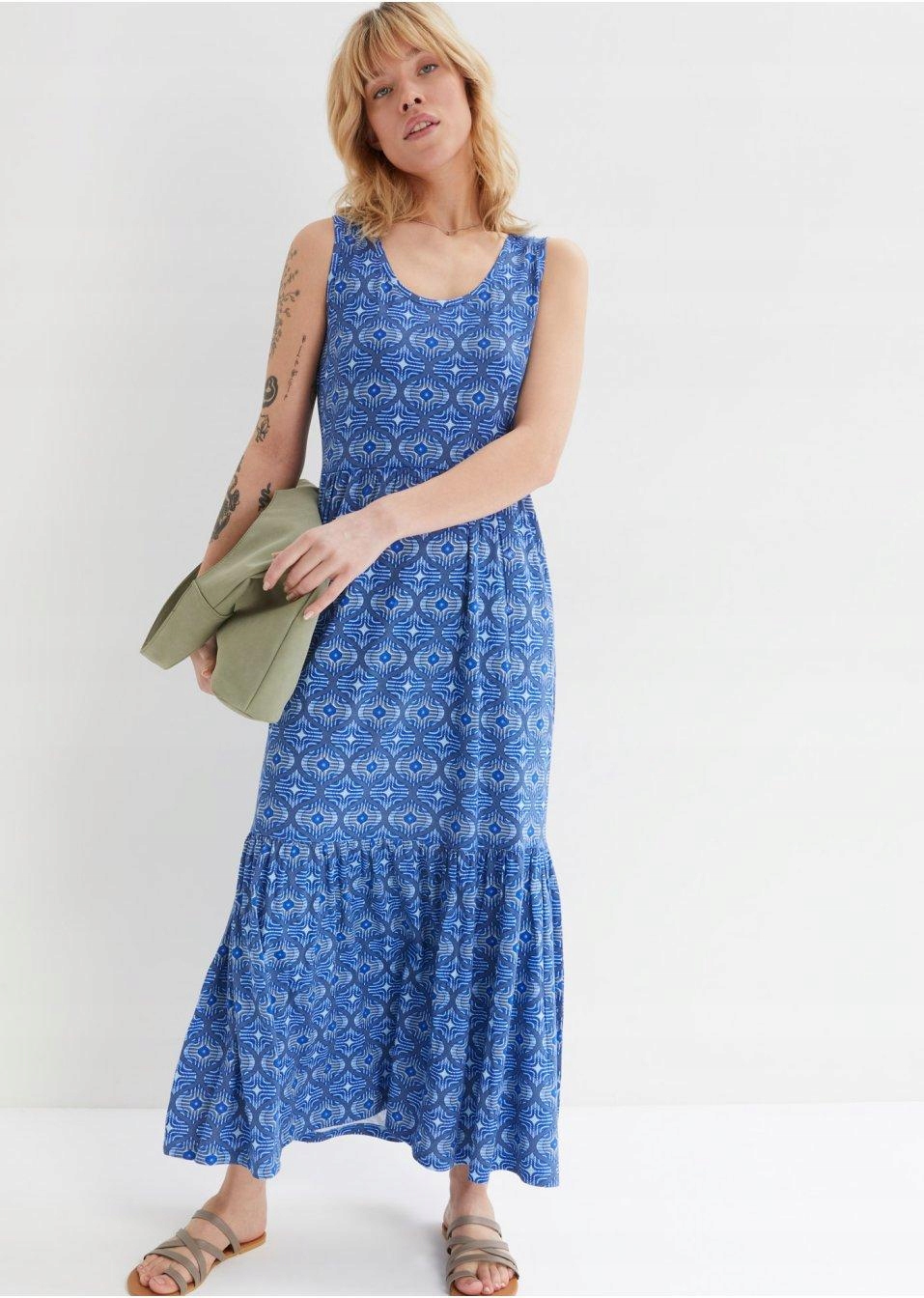 Bonprix 36 DŁUGA SUKIENKA FALBANA Dekolt szpic