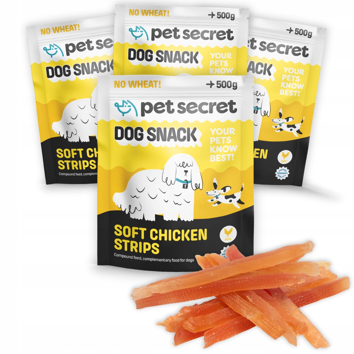 Psí pamlsek 4x500 g Měkké kuřecí proužky Pet Secret Masové proužky