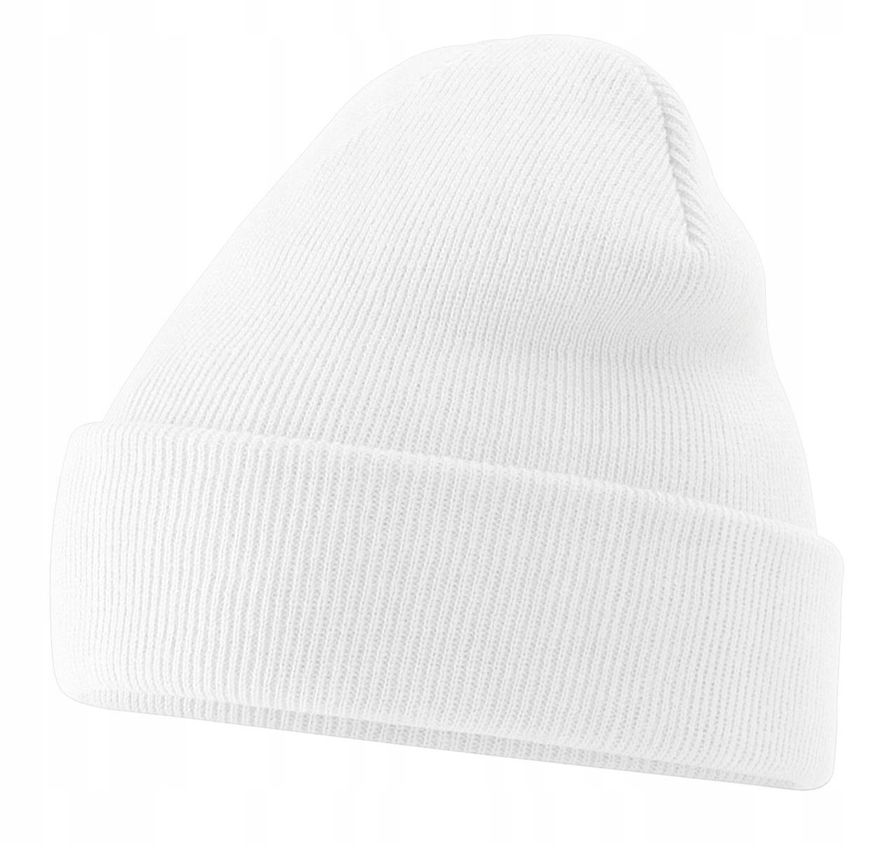 CIEPŁA BIAŁA CZAPKA ZIMOWA BEANIE - DWIE WARSTWY