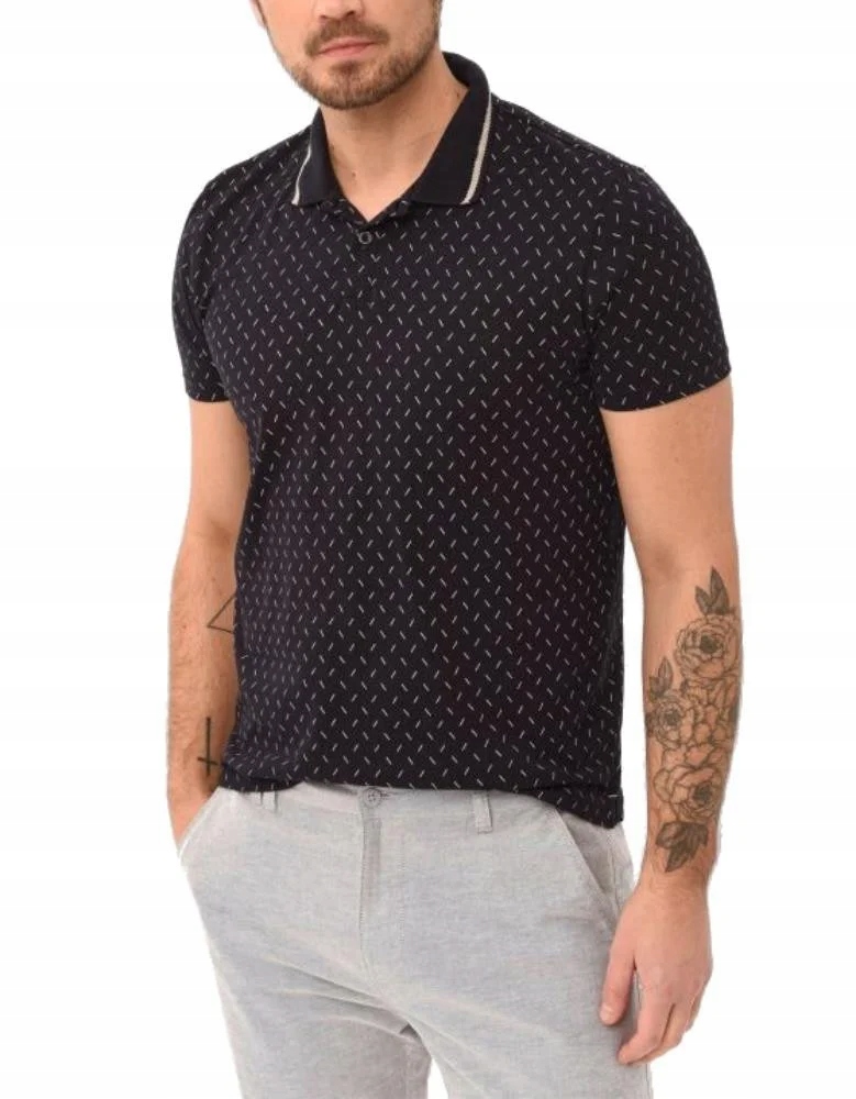 Bavlněná pánská tmavě modrá polokošile s čárkovým vzorem Volcano O-caro L