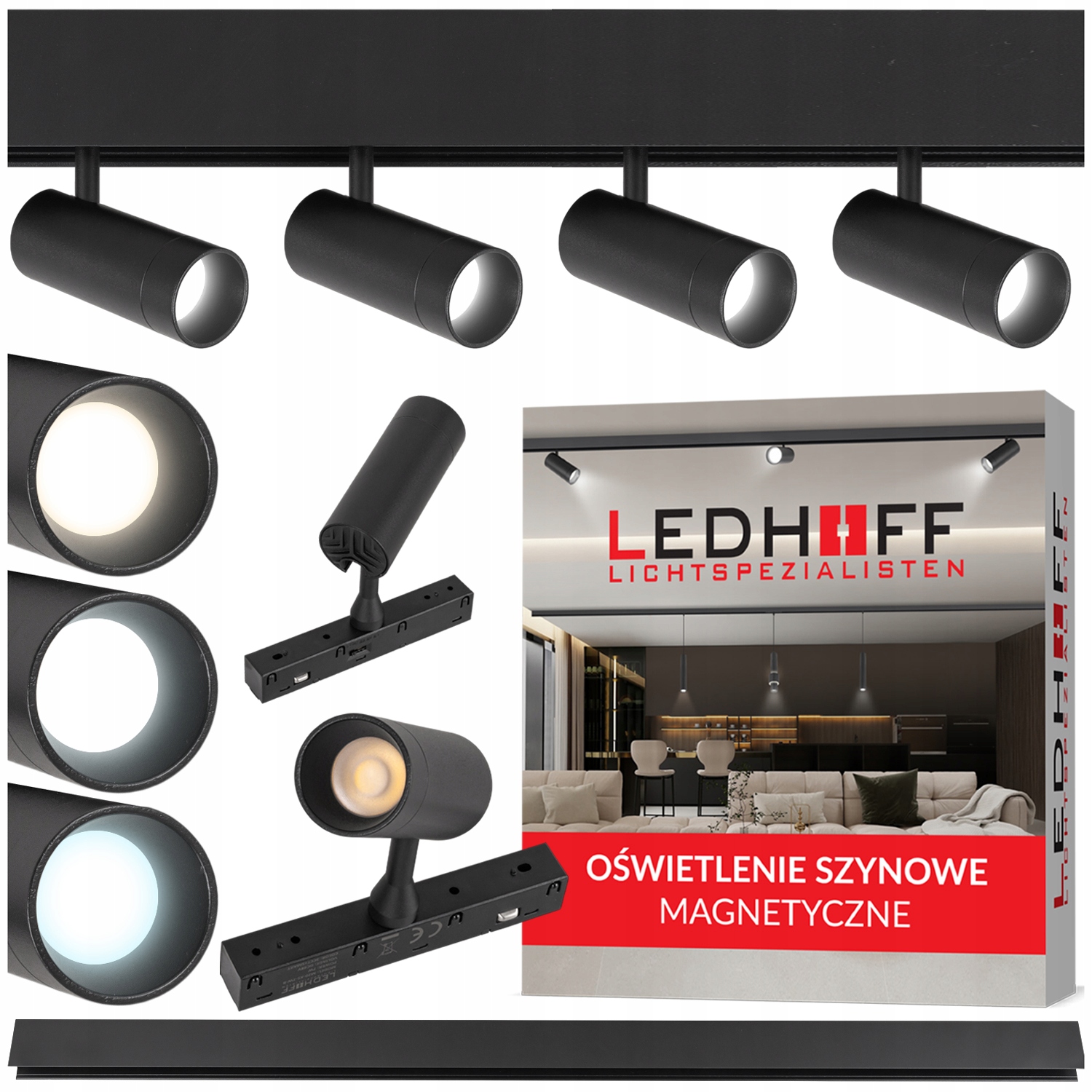 Magnetická lišta 4x Led lampa Bodová Spot 7W 3 Barvy Světla pohyblivá