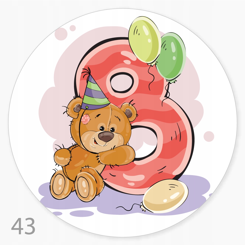 

Naklejki Urodziny 8 Lat Tort Balony Kartka 48 szt
