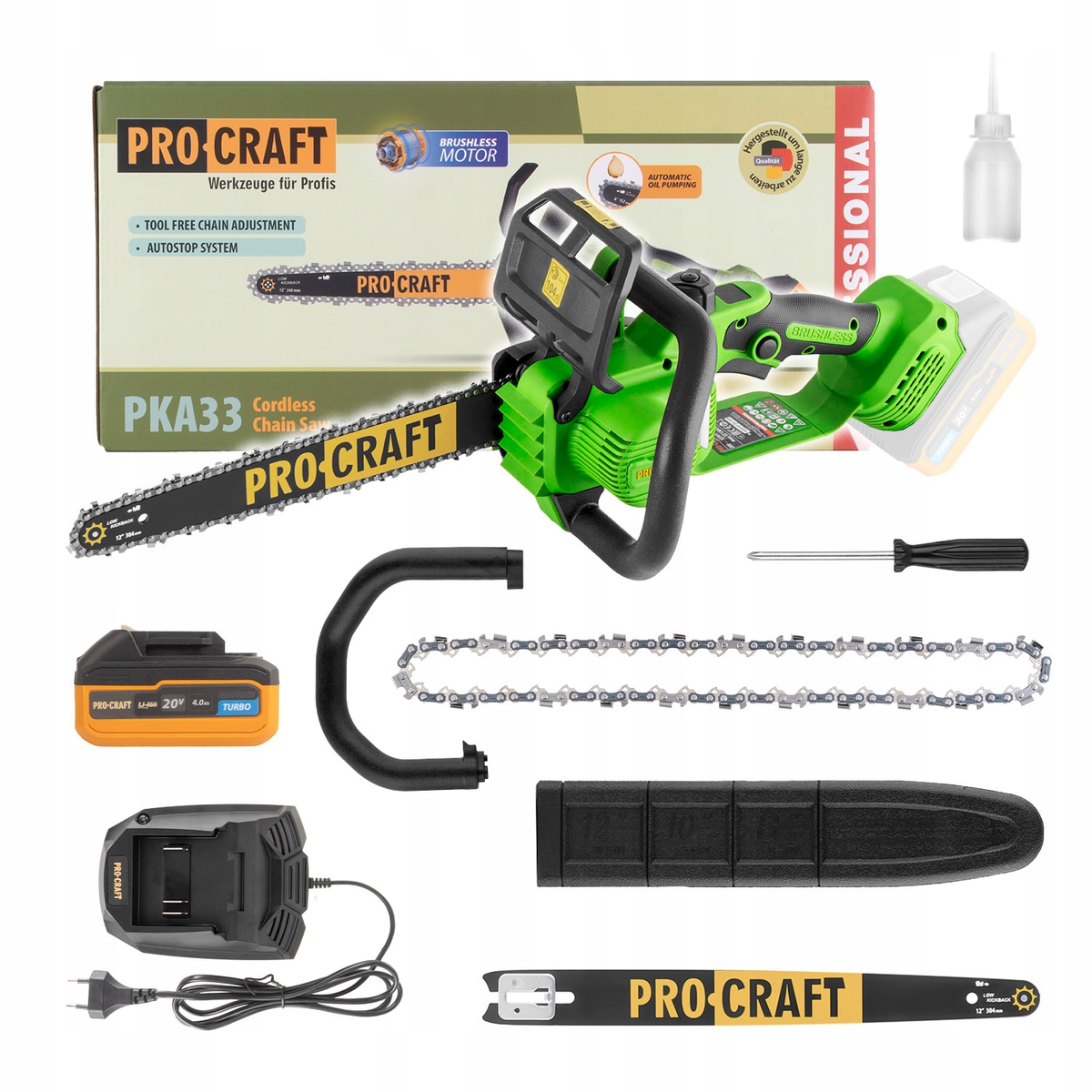 Procraft Pilarka łańcuchowa akumulatorowa 20V Akumulator 4,0Ah PKA33-1B