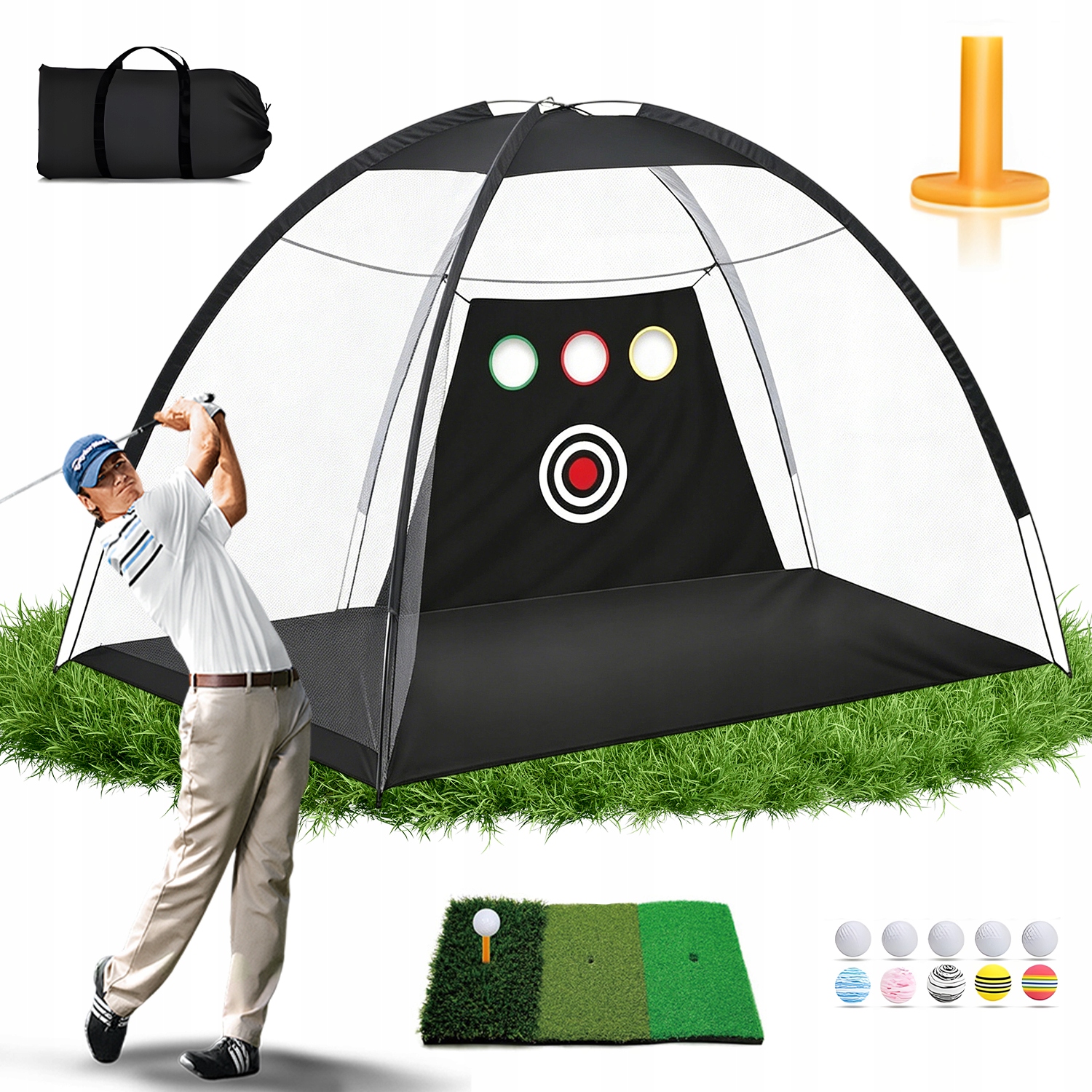 Siatka Golfowa 3X2M Do Treningu Z Mata Sztuczna Trawa I 10 Pilkami