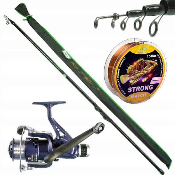ultralekki Zestaw Węglowa Bolonka Hunter 4m kołowrotek żyłka 150m Płoć