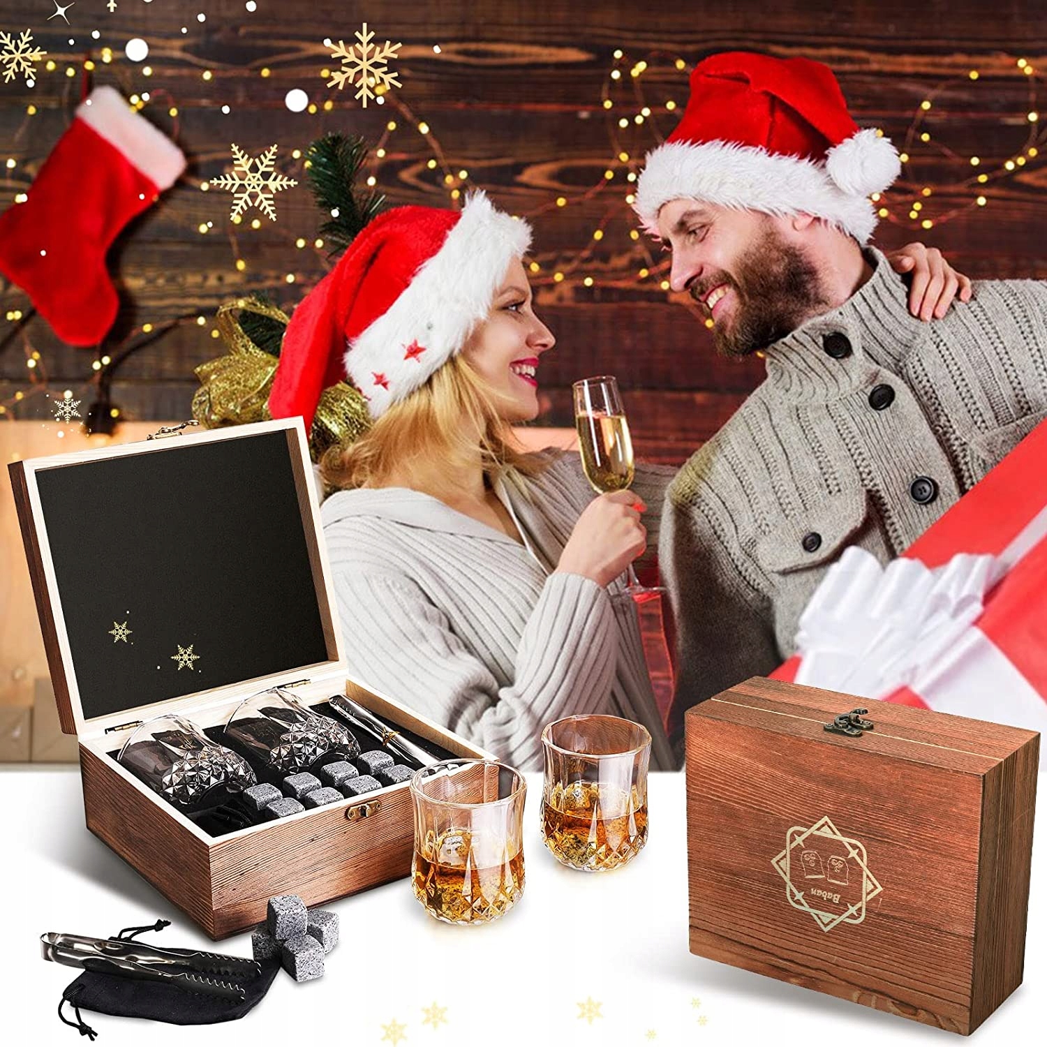 Sada na whisky 5v1 veľká, 8 kameňov 2 poháre