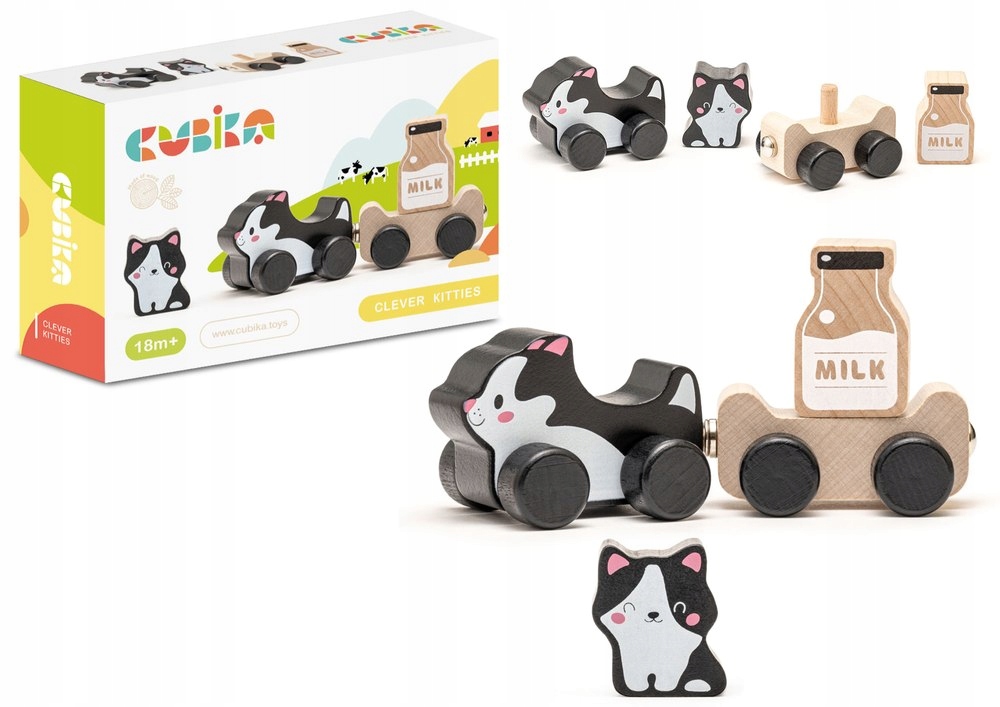 DREWNIANA ZABAWKA MĄDRE KOTKI MLEKO 15450