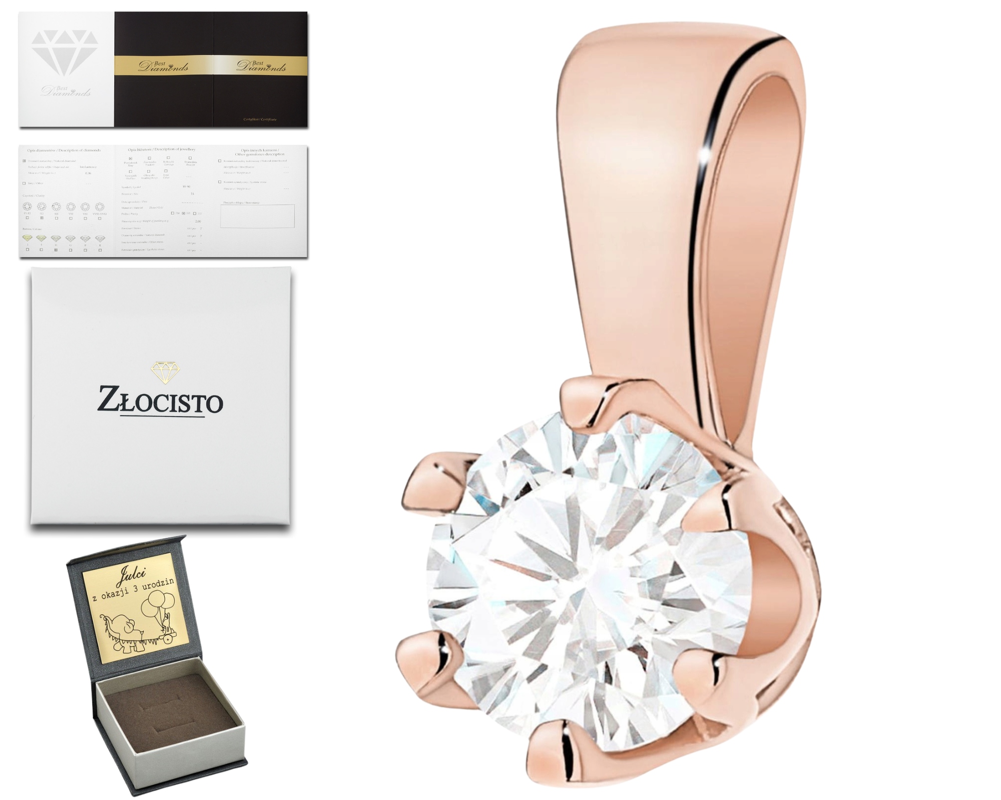 Růžové Zlato Nádherný Přívěsek S Laboratorním Briliantem 585