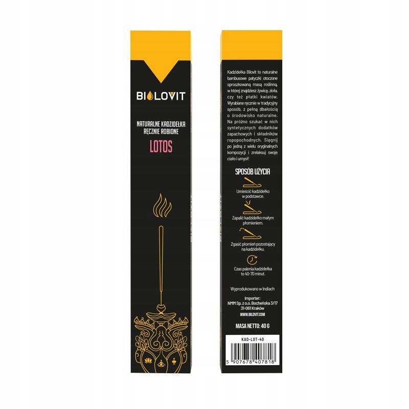 Naturalne Kadzidełka Indyjskie Zapachowe Lotos 40g Kadzidło Wysoka jakość Stan opakowania oryginalne