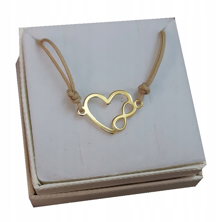 

Złota bransoletka sznurkowa serce nieskończoność