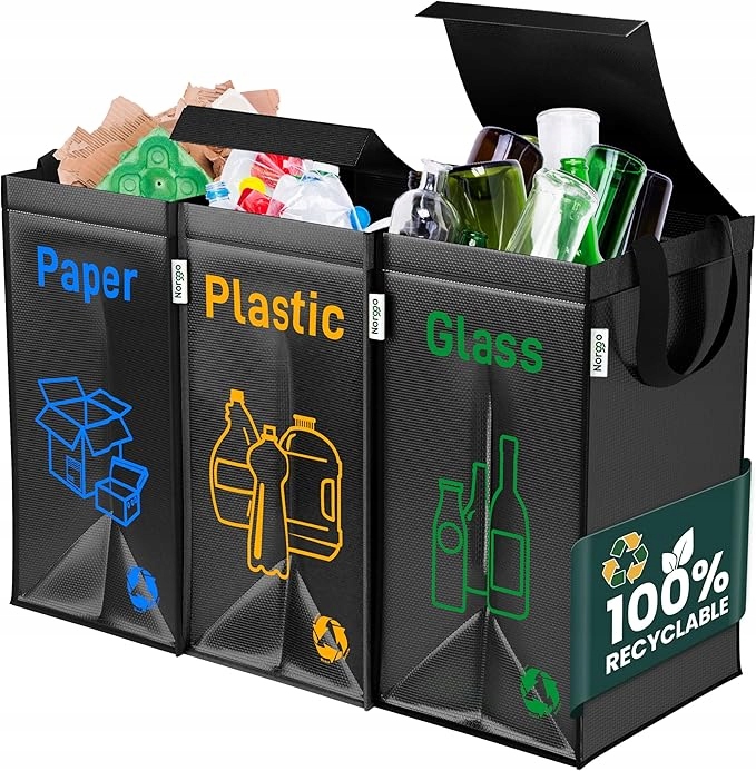 Levně Norggo Sada 3 Sáčků Odpadkové Koše Na Tříděný Odpad 40 L Recyklační Systém