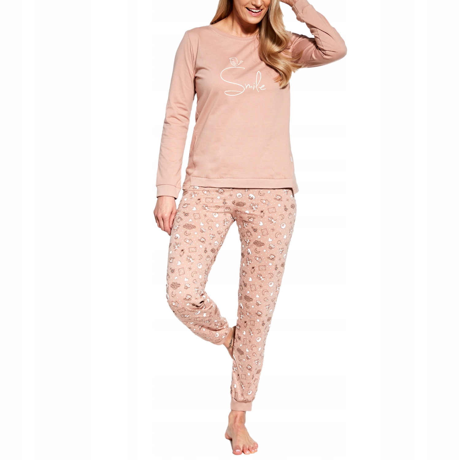 Cornette Dr Smile 160/349 dámské dlouhé pyžamo béžové 2XL