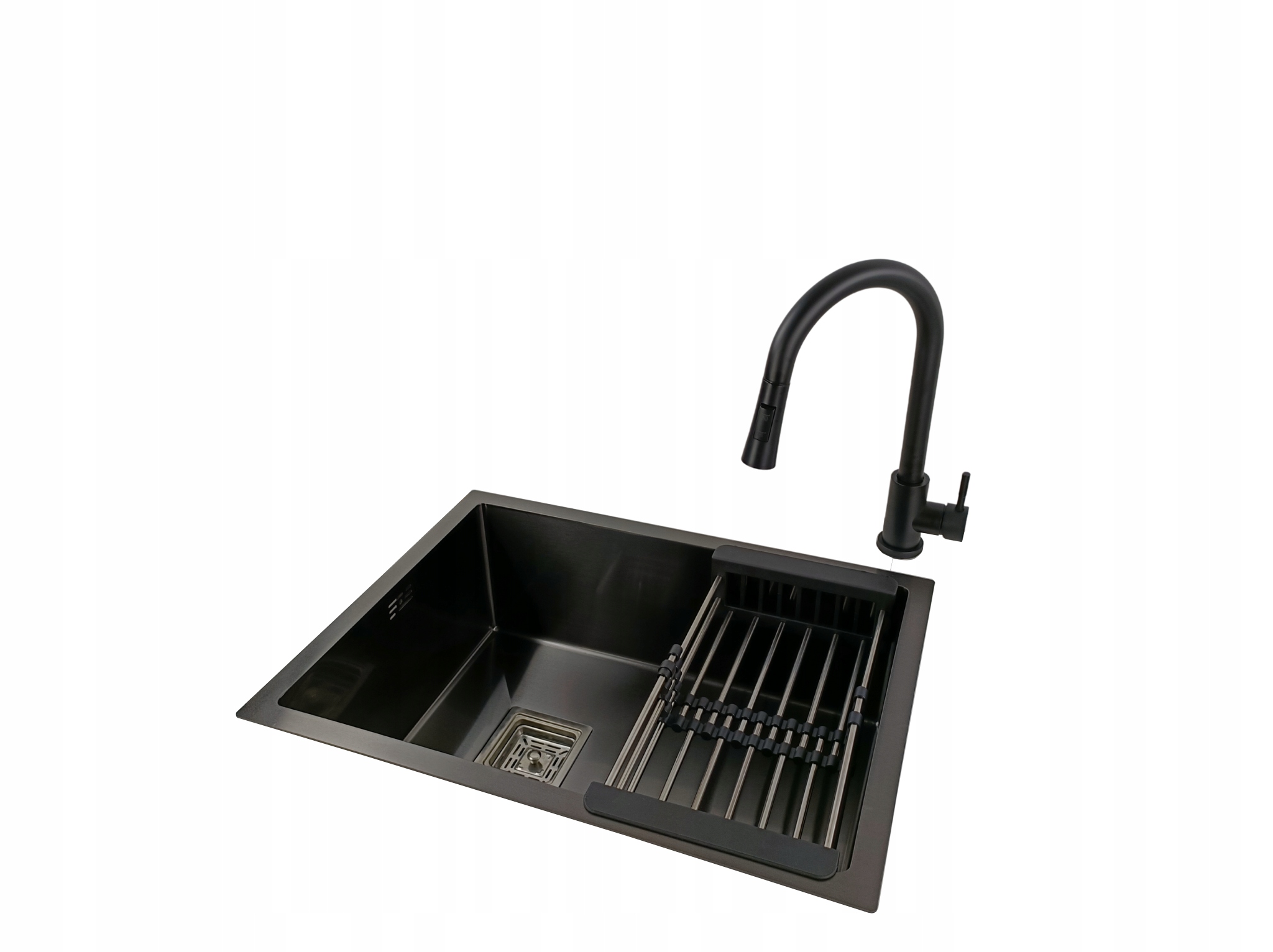 Jednodřezová černá nerezová dřezová mísa Antracit Sifon s baterií