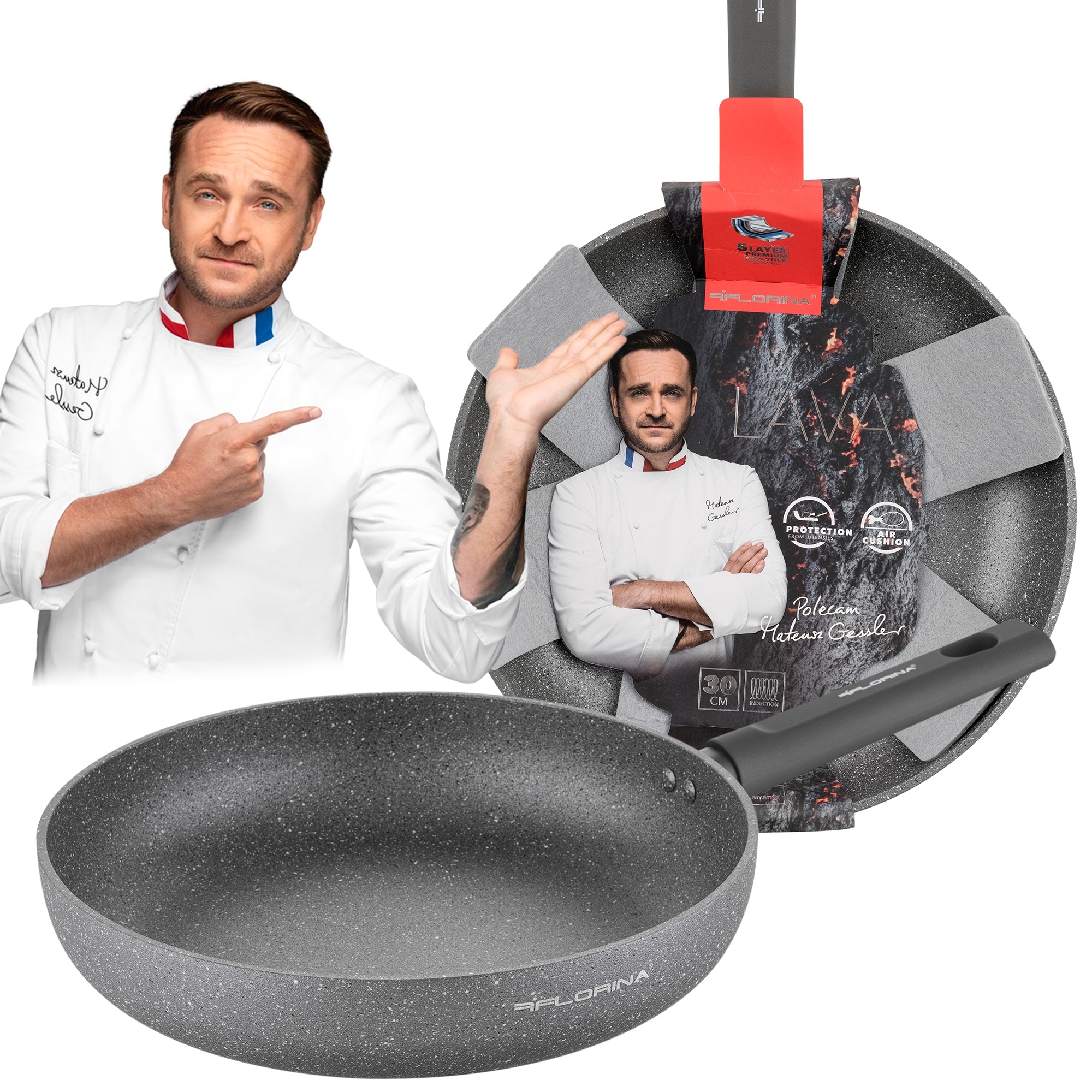 Florina Lava Stone szary 30cm Patelnia Głęboka