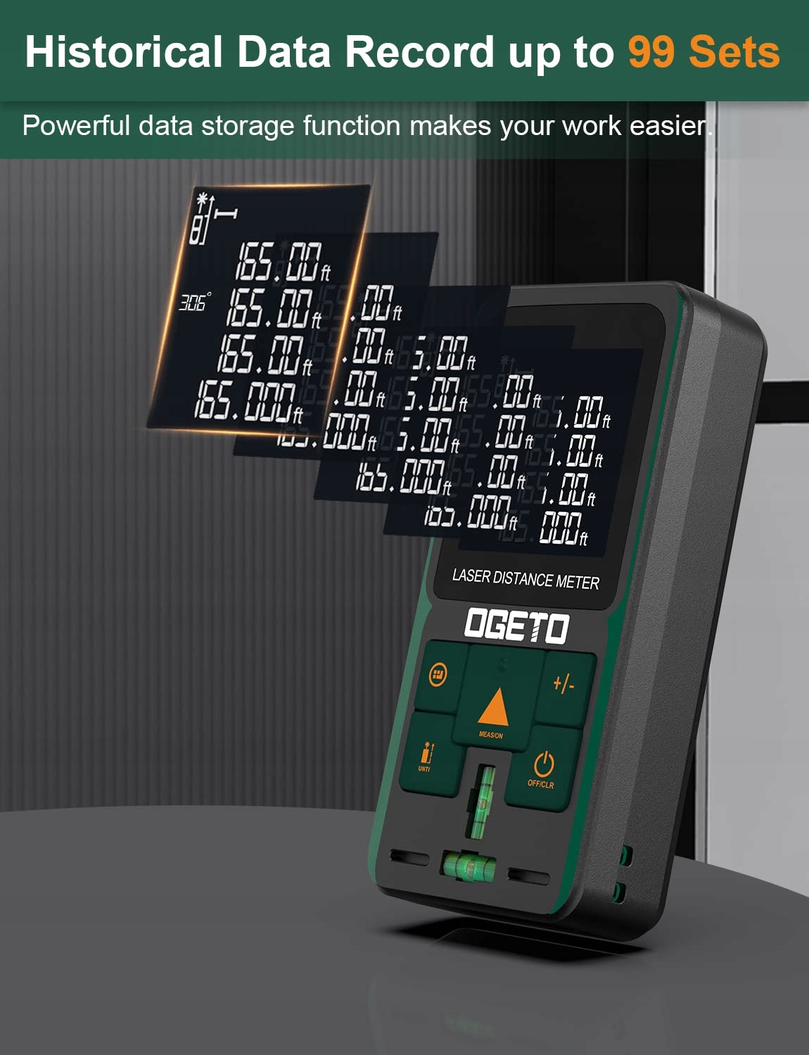 OGETO Dalmierz Laserowy 120m LCD Pomiar Odległości Kąt Pythagoras — miniatura 6
