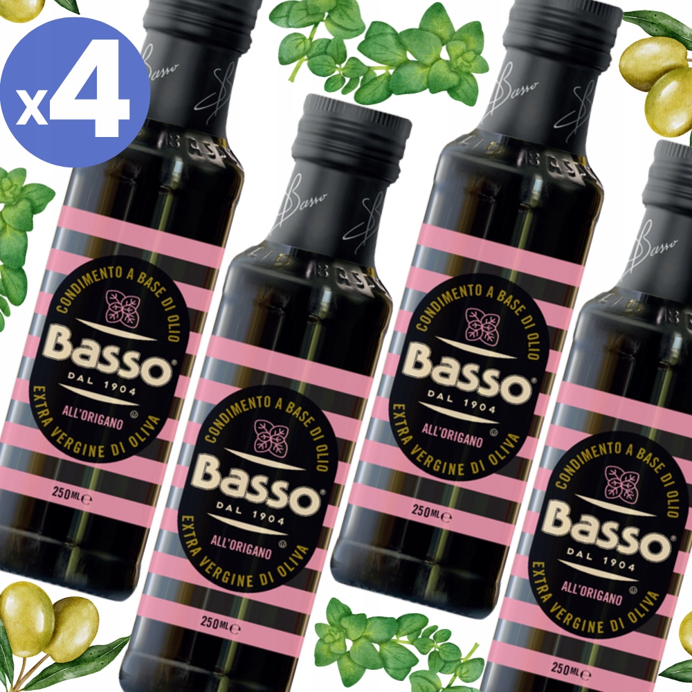 4x Oliwa z oliwek extra vergine aromatyzowana o smaku oregano 250 ml Basso