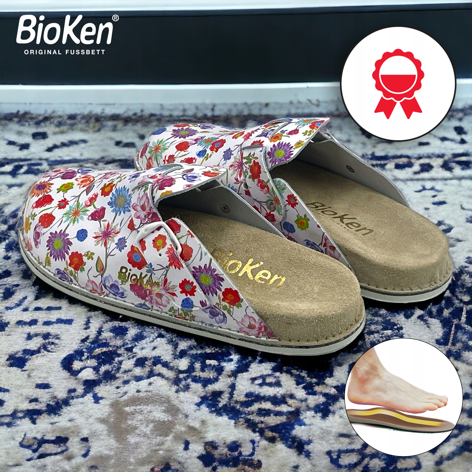 Klapki skórzane Fusbet damskie bioken skóra kwiaty Kod producenta H.3.3.4.